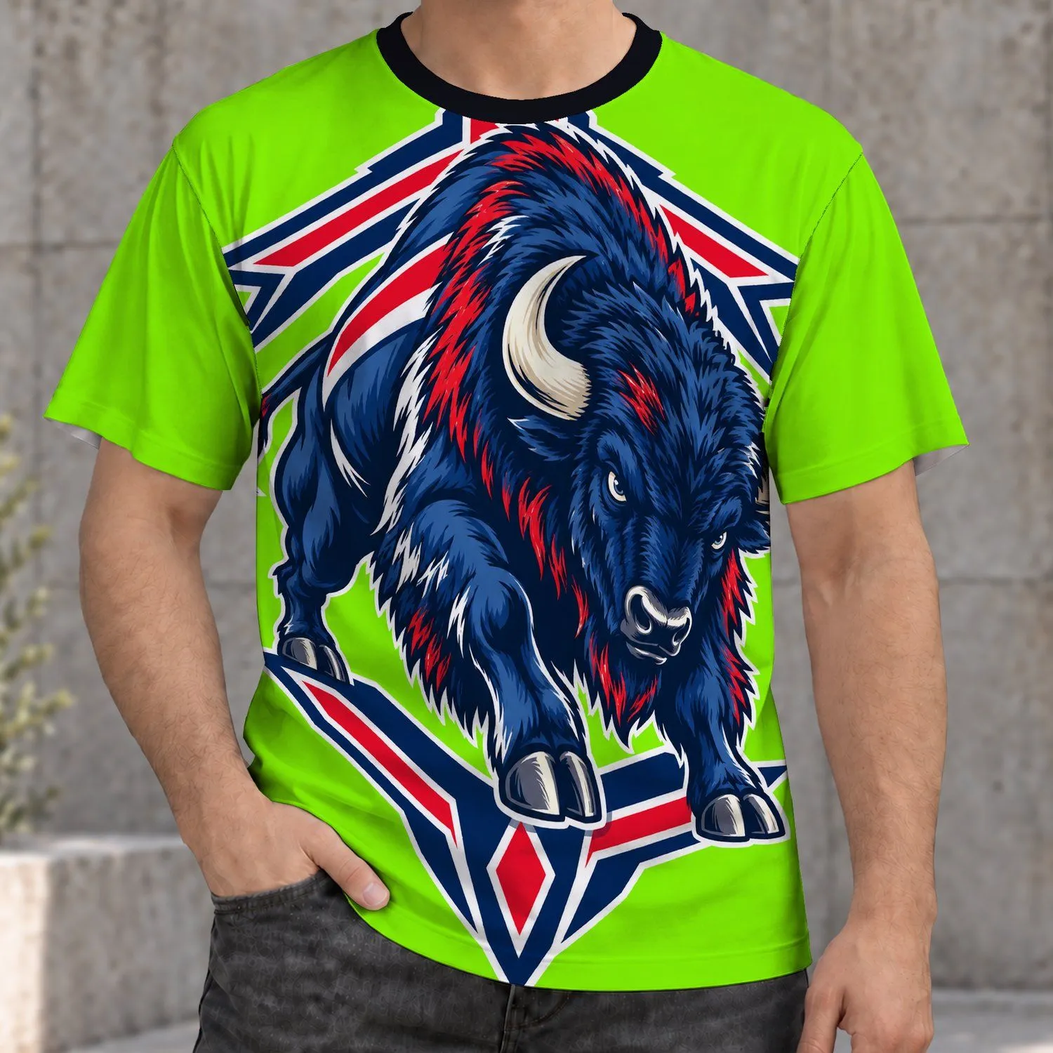 Blue Buffalo Mascot with Red White Blue Accents for Game Day Tailgates and Football Fans All-over Print Unisex T-shirt - 1