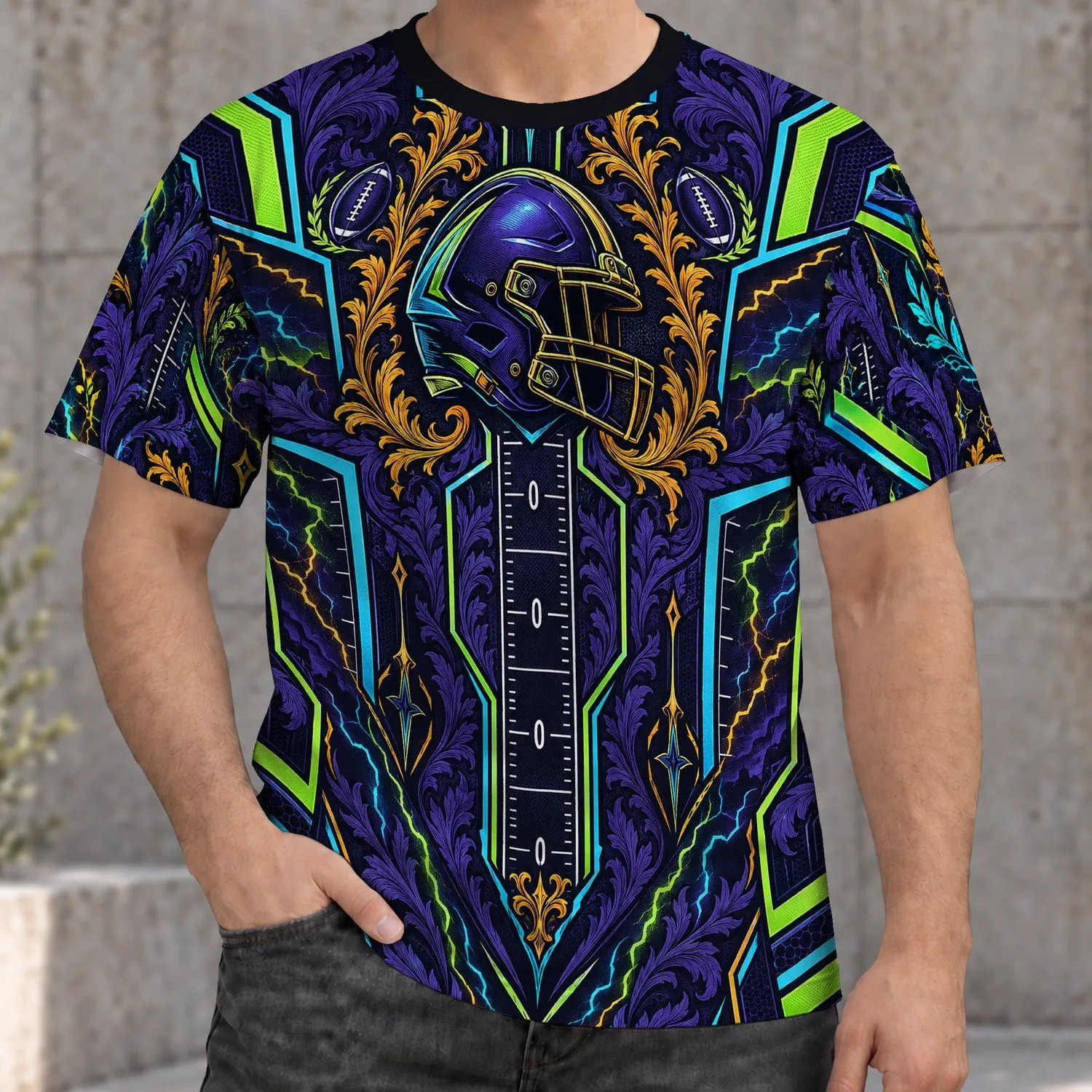 Fantasy Football Helmet And Field Motifs For Game Day And Holiday Parties All-over Print Unisex T-shirt - 1