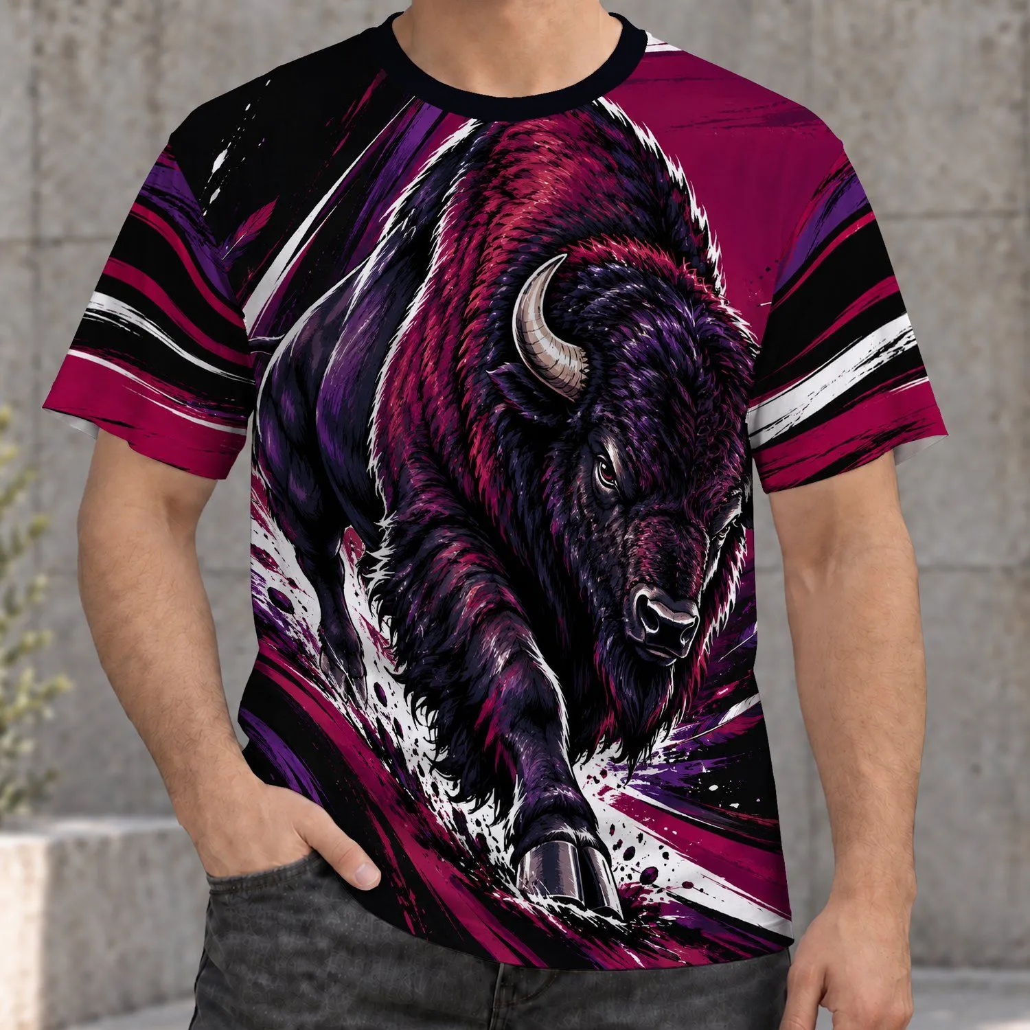 Bold Charging Bison and Stadium Spirit for Game Day Football Fans and Sports Supporters All-over Print Unisex T-shirt - 1