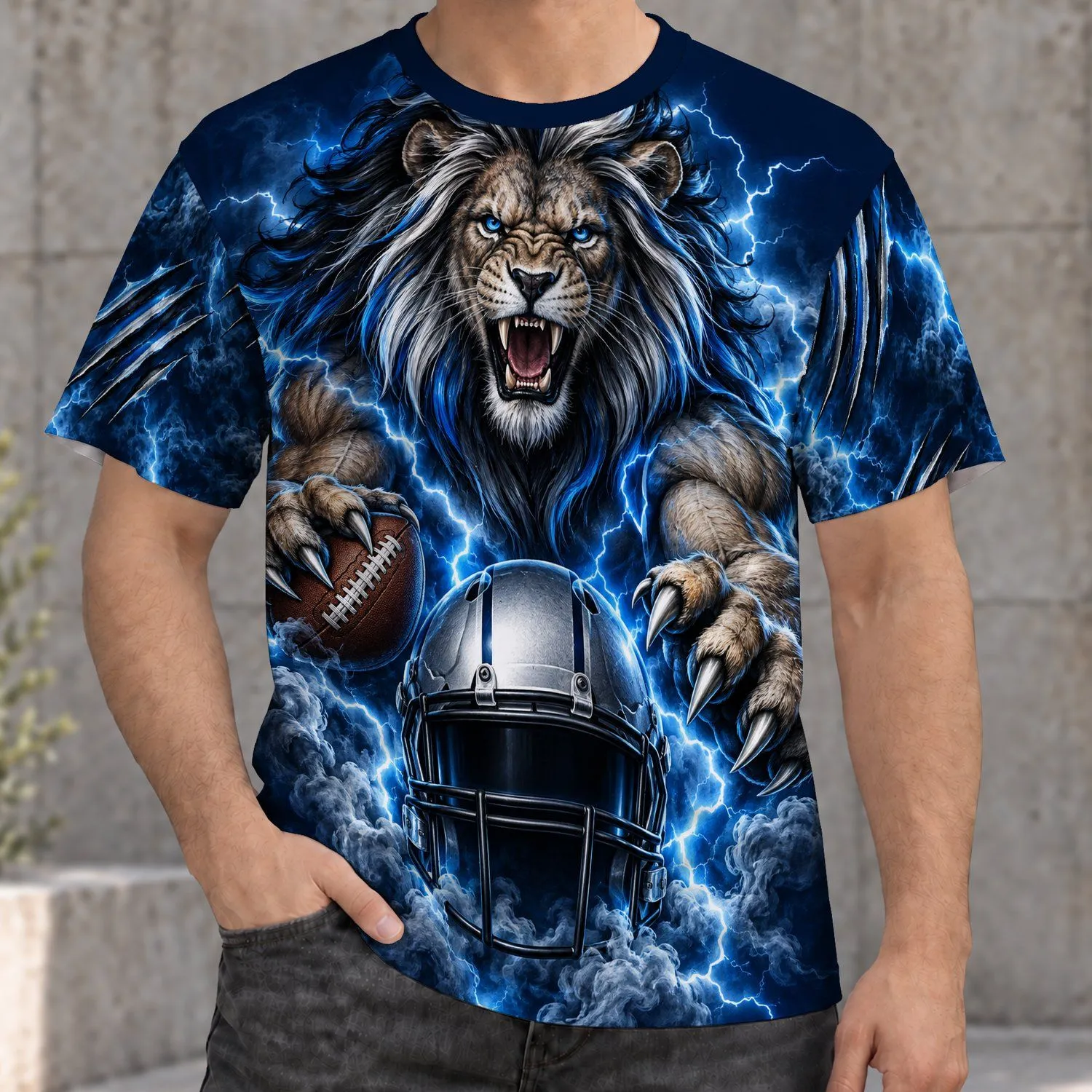 Roaring Lion And Football Helmet For Game Day And Youth Sports Fans All-over Print Unisex T-shirt - 1