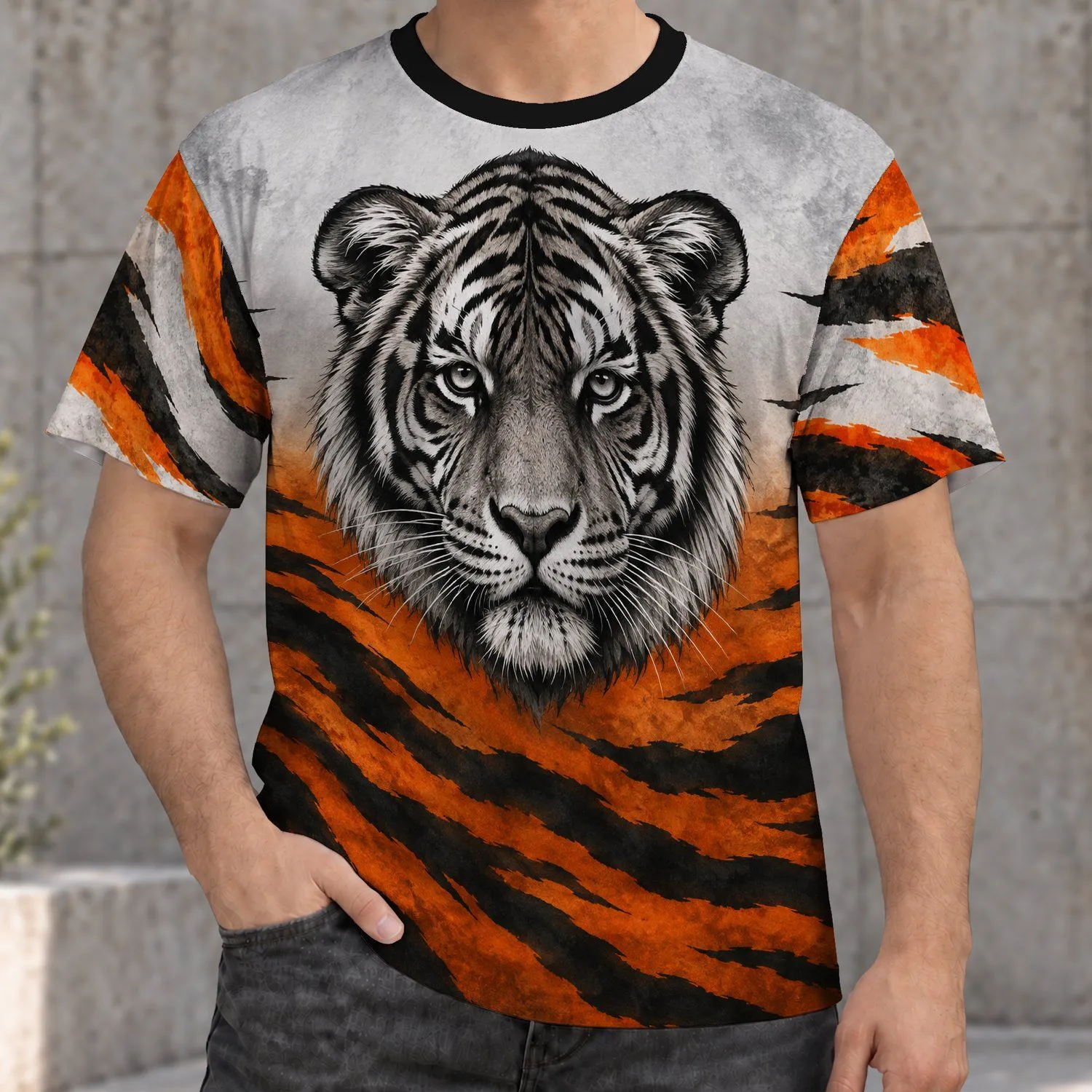 Tiger Head and Orange-Black Stripes for Football Game Day and Casual Fan Supporters All-over Print Unisex T-shirt - 1