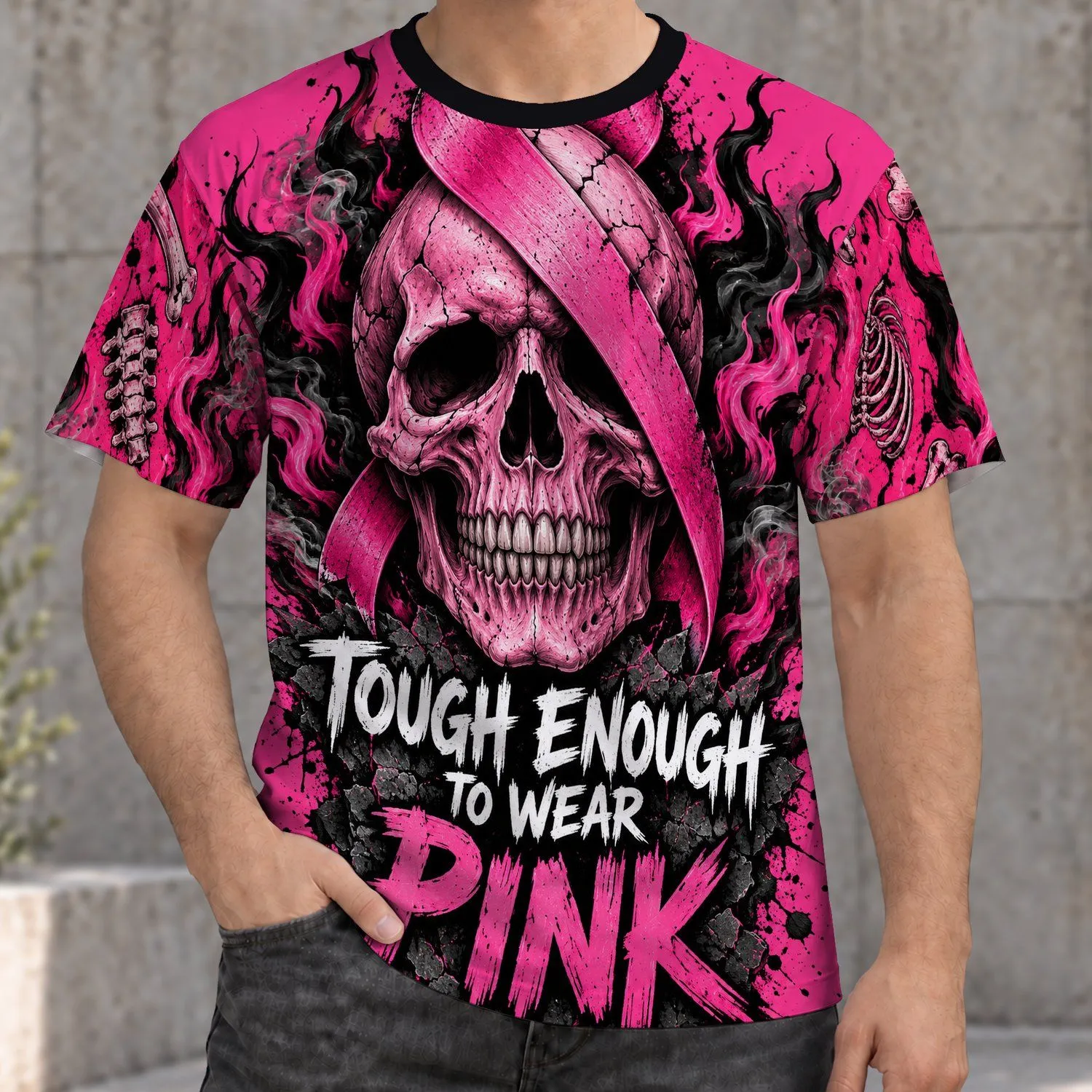 Pink Ribbon Skull For Breast Cancer Awareness Supporters And Bold Alternative Style All-over Print Unisex T-shirt - 1