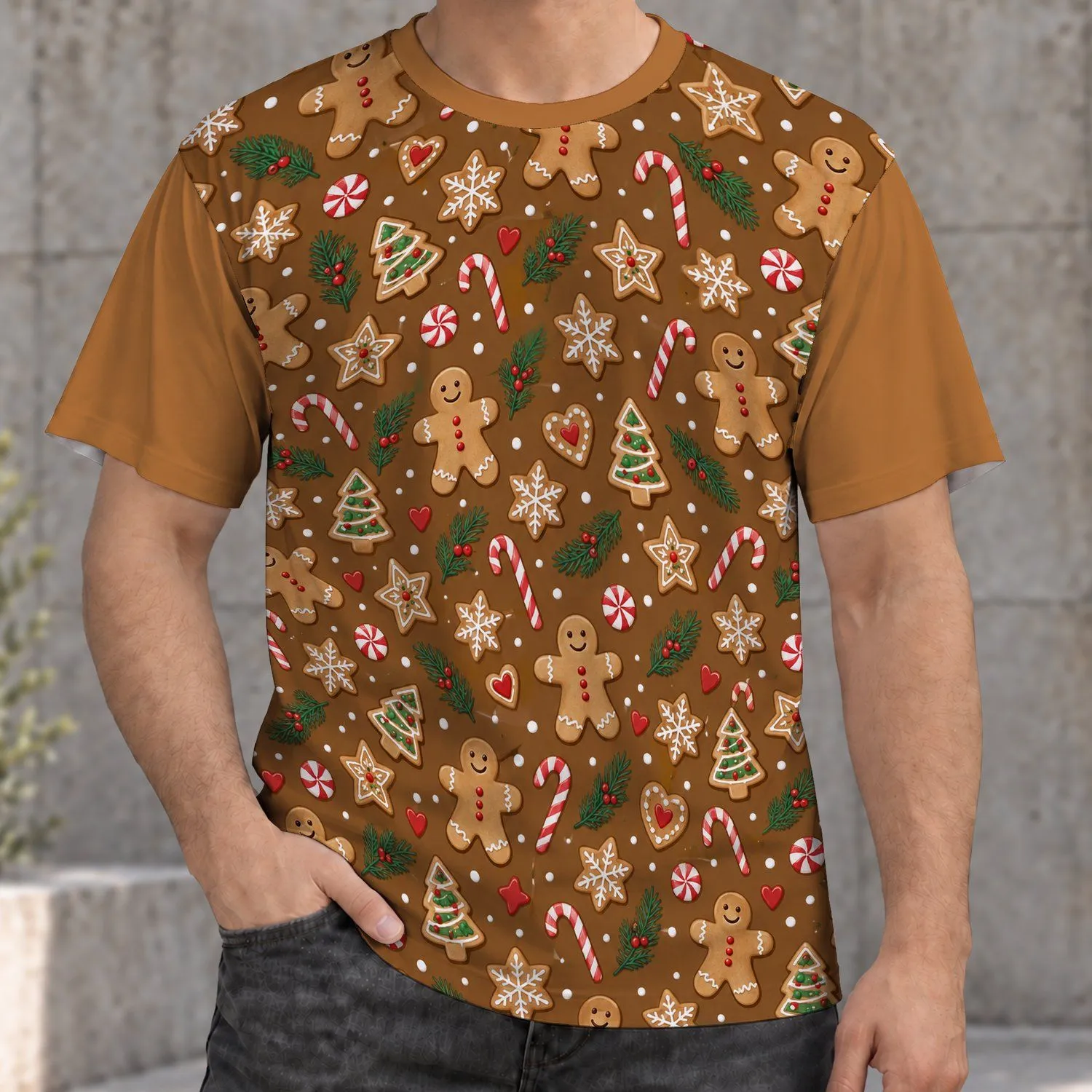 Gingerbread Cookies and Candy Canes for Cozy Christmas Celebrations and Holiday Parties All-over Print Unisex T-shirt - 1