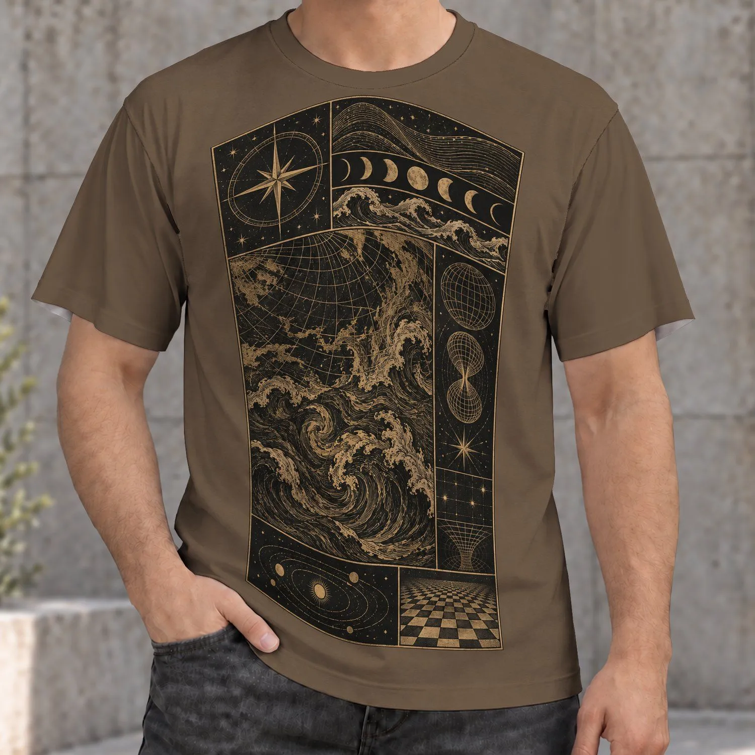 Celestial Compass and Ocean Waves for Everyday Stargazing and Coastal Casual Style All-over Print Unisex T-shirt - 1