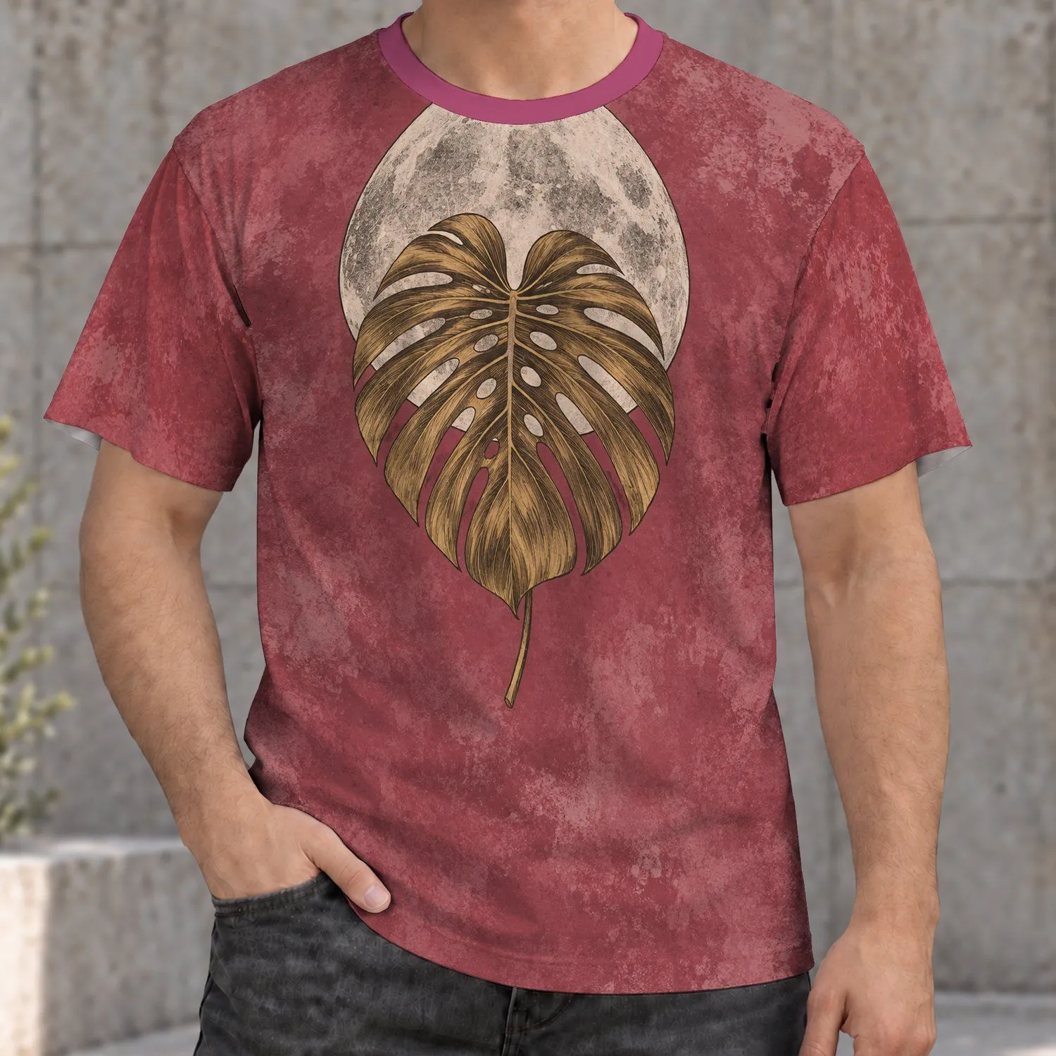 Monstera Leaf and Moon for Everyday Nature Lovers and Relaxed Casual Outings All-over Print Unisex T-shirt - 1