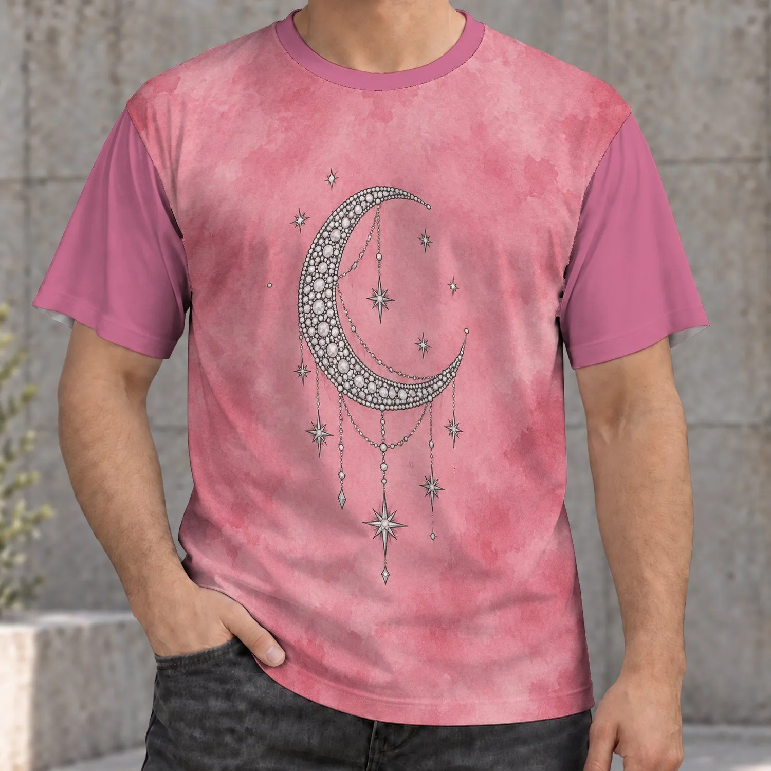 Crescent Moon and Starry Night Celestial Style for Casual Everyday Wear All-over Print Unisex T-shirt - 1