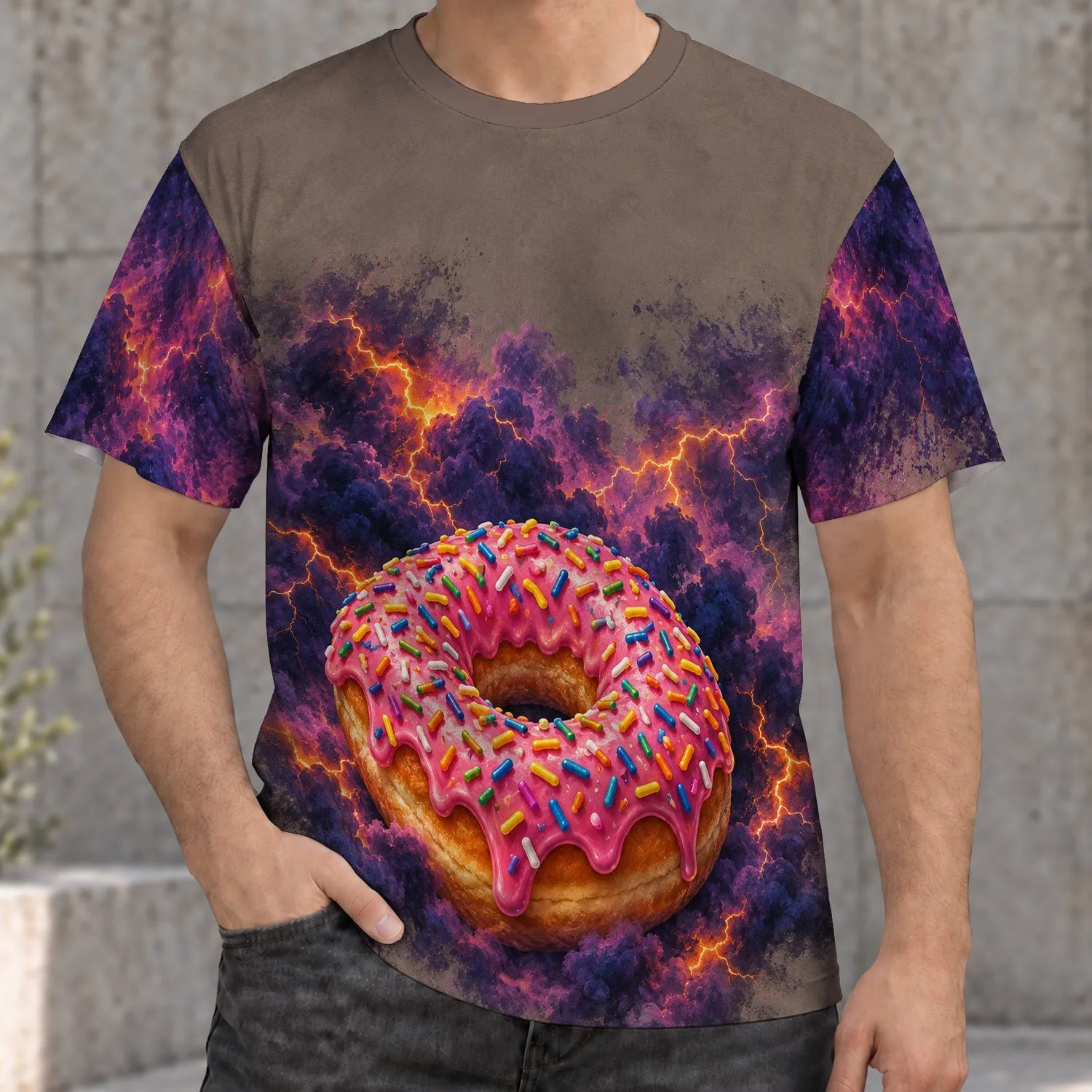 Pink Frosted Donut With Lightning for Bold Casual Streetwear and Everyday Style All-over Print Unisex T-shirt - 1