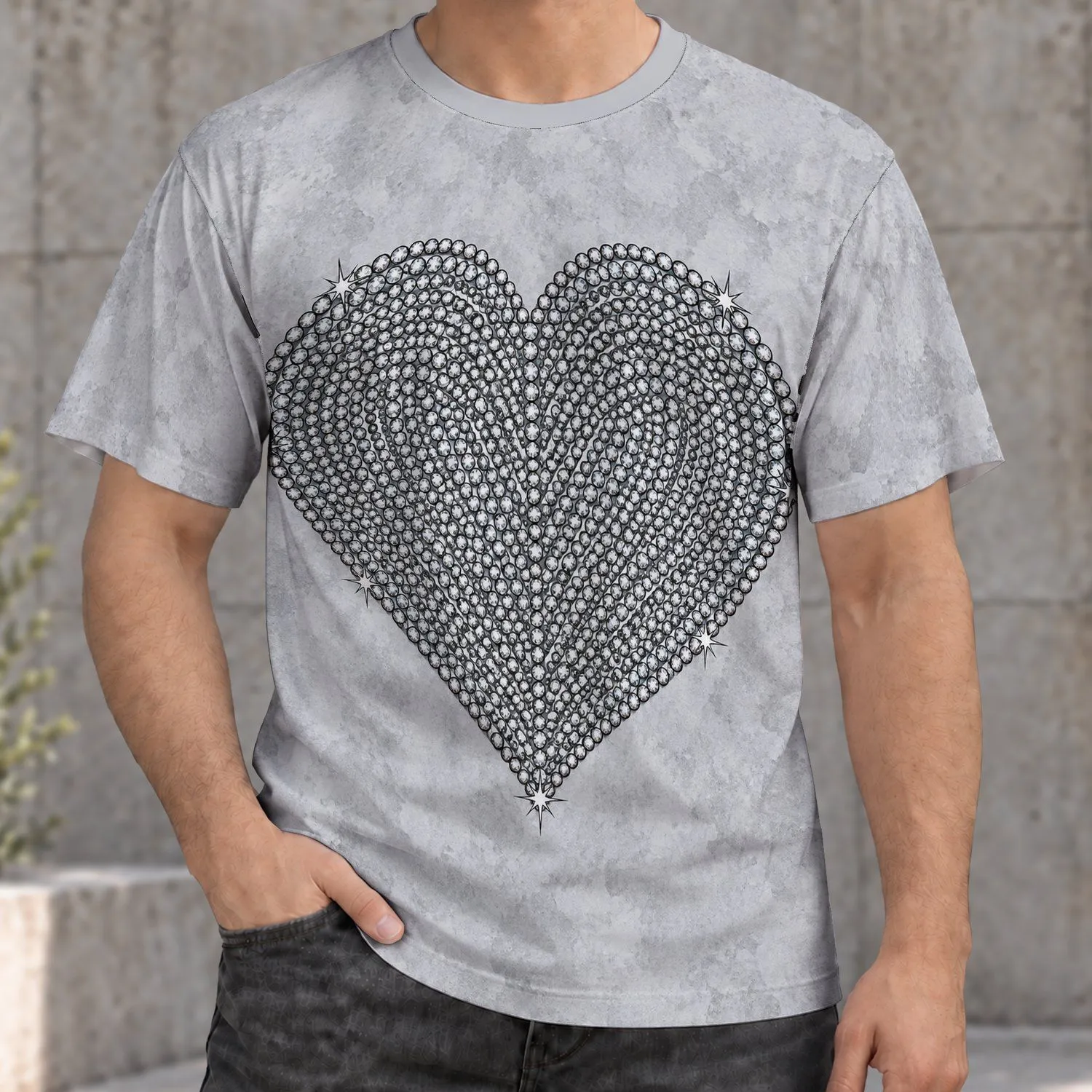 Silver Rhinestone Heart Sparkle for Casual Date Nights and Everyday Style Lovers All-over Print Unisex T-shirt - 1