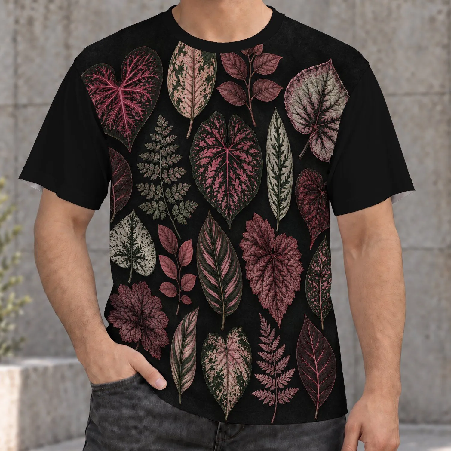 Burgundy Botanical Leaves for Everyday Casual Wear and Nature-Loving Friends Outdoors All-over Print Unisex T-shirt - 1