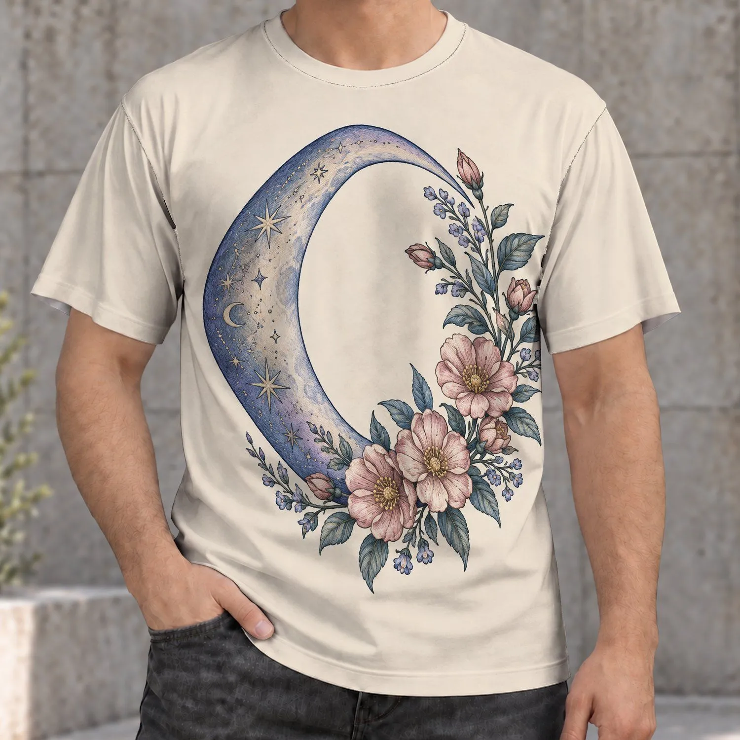 Floral Crescent Moon for Dreamy Everyday Wear and Bohemian Gifts for Nature Lovers All-over Print Unisex T-shirt - 1