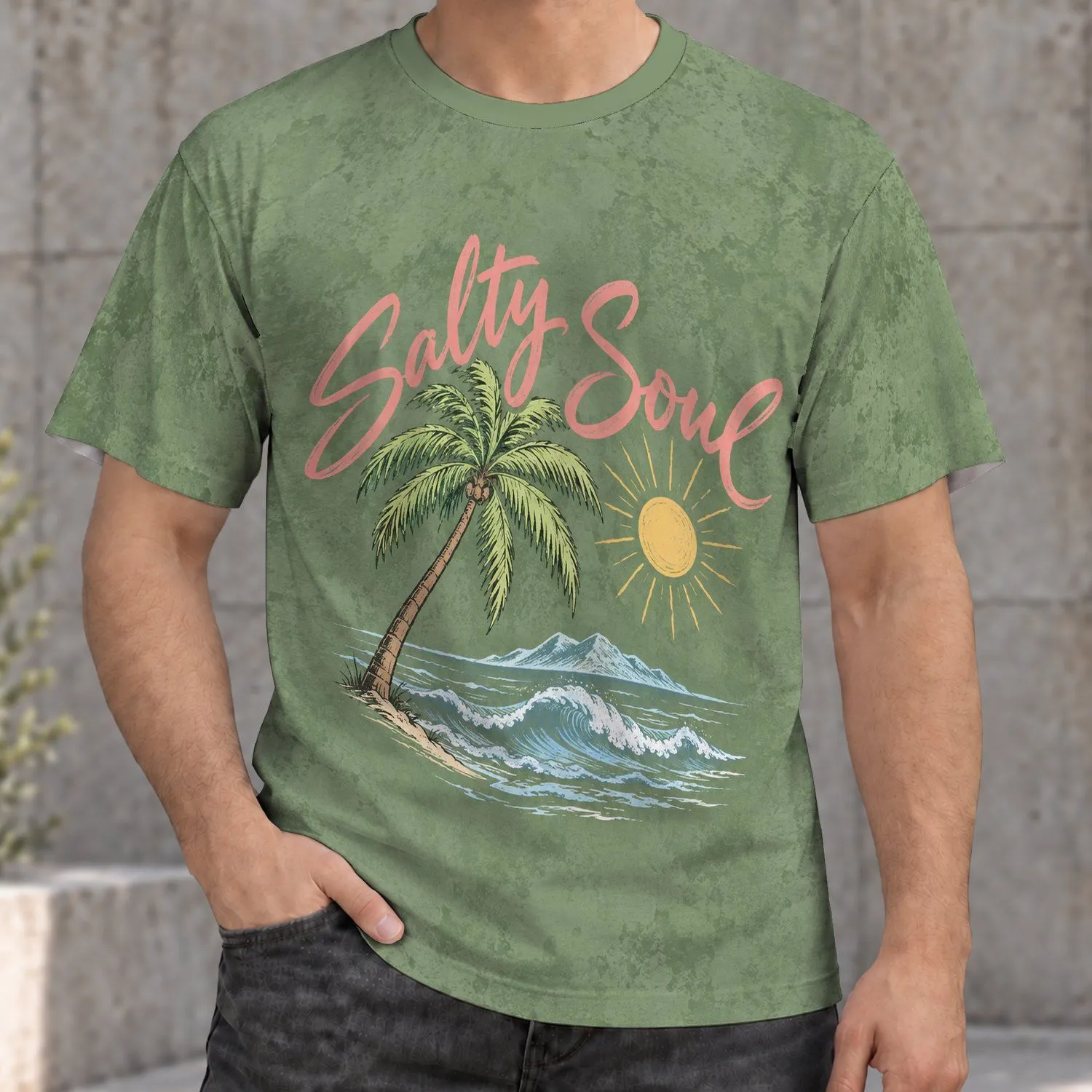 Palm Tree Ocean Waves and Golden Sun for Relaxed Coastal Beach Days and Island Getaways All-over Print Unisex T-shirt - 1