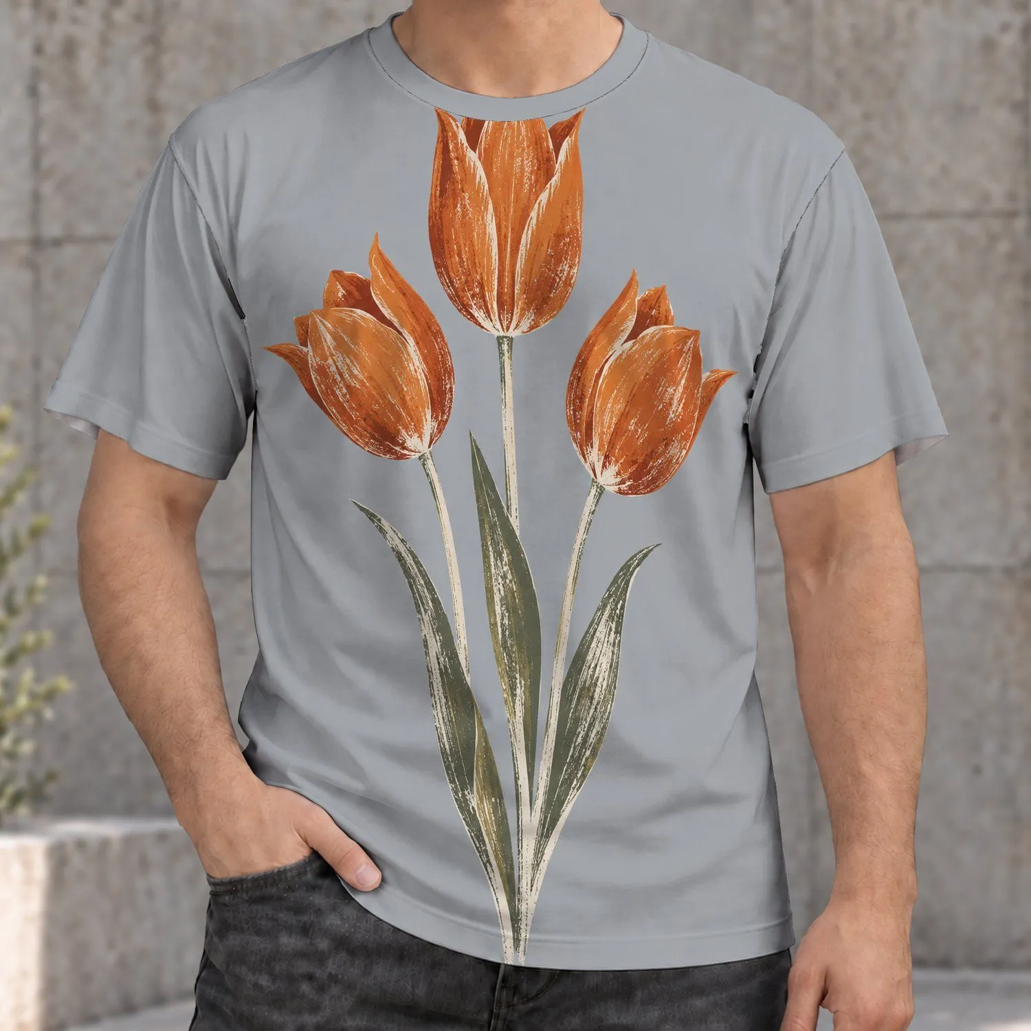 Orange Tulip Bouquet Botanical Art for Casual Spring Days and Everyday Style All-over Print Unisex T-shirt - 1