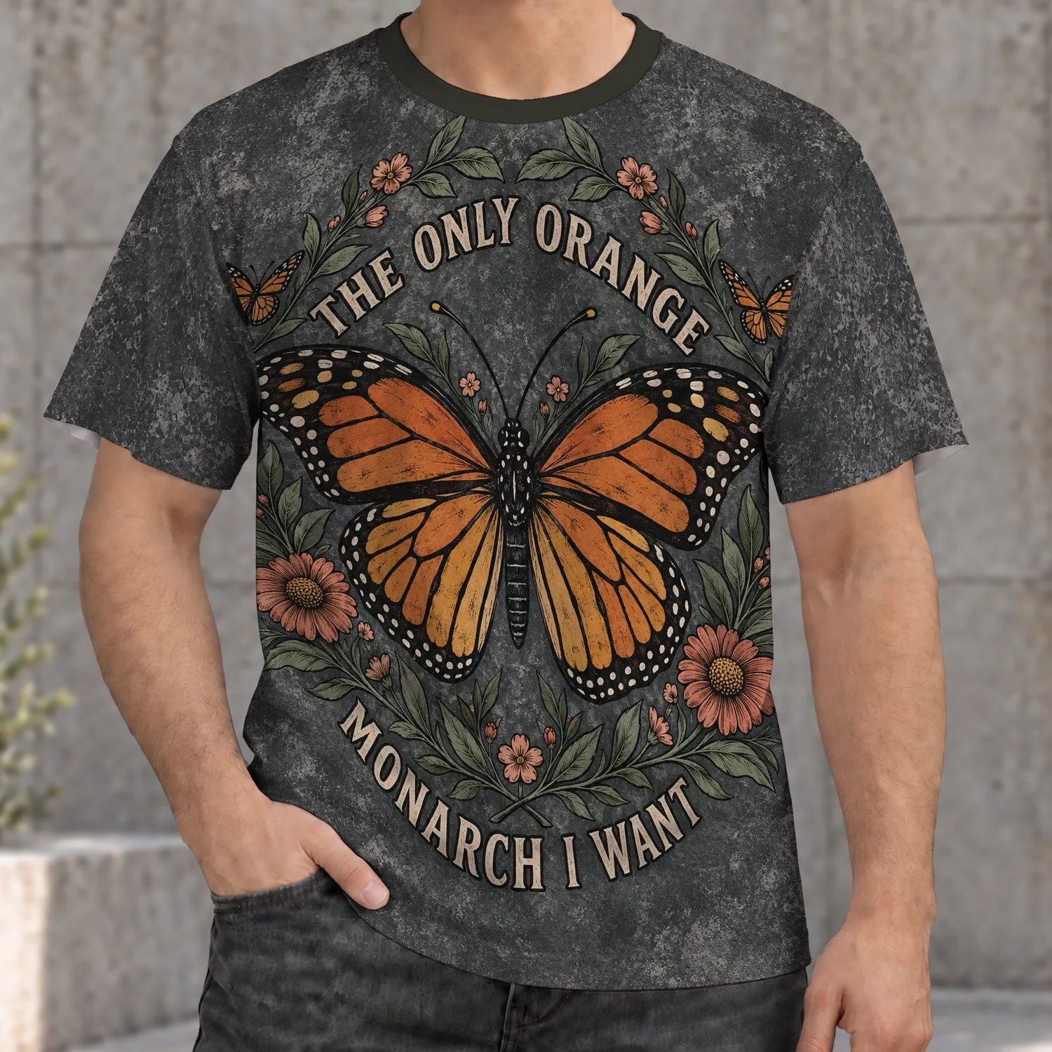 Monarch Butterfly Floral Wreath for Nature Lovers and Everyday Outdoor Adventures All-over Print Unisex T-shirt - 1