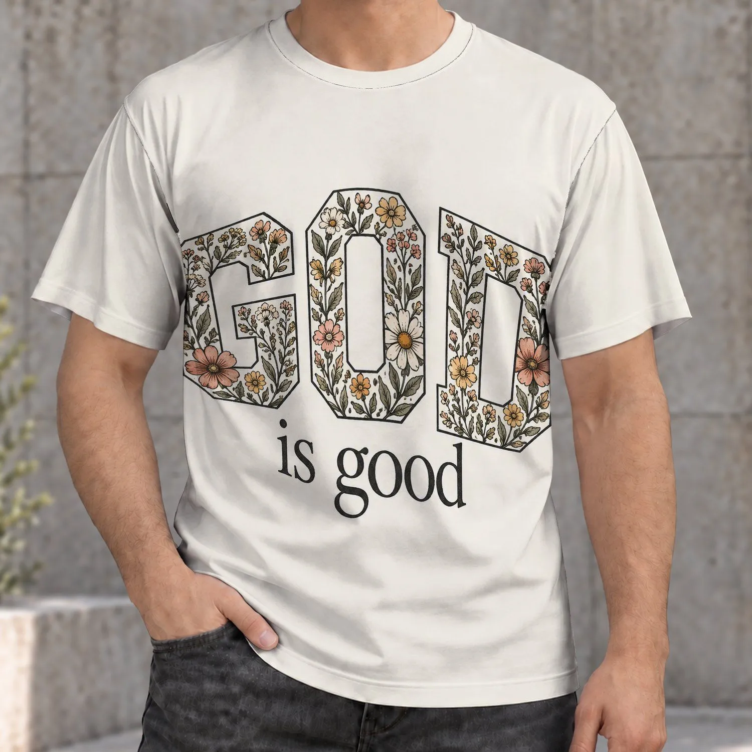 Botanical Faith Lettering for Everyday Worship and Church Gatherings, Unisex Gift Idea All-over Print Unisex T-shirt - 1
