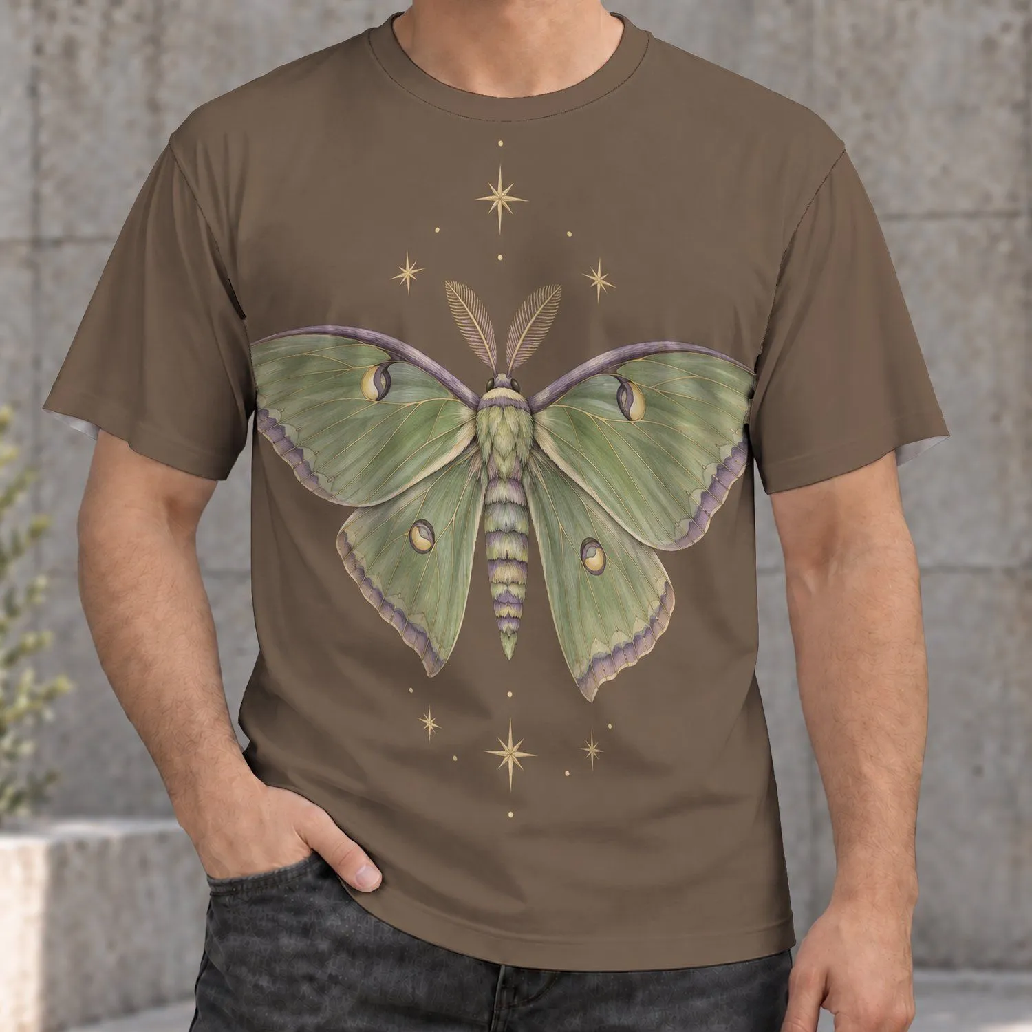 Moth and Celestial Stars for Dreamy Nighttime Style and Nature Lovers Everyday Wear All-over Print Unisex T-shirt - 1