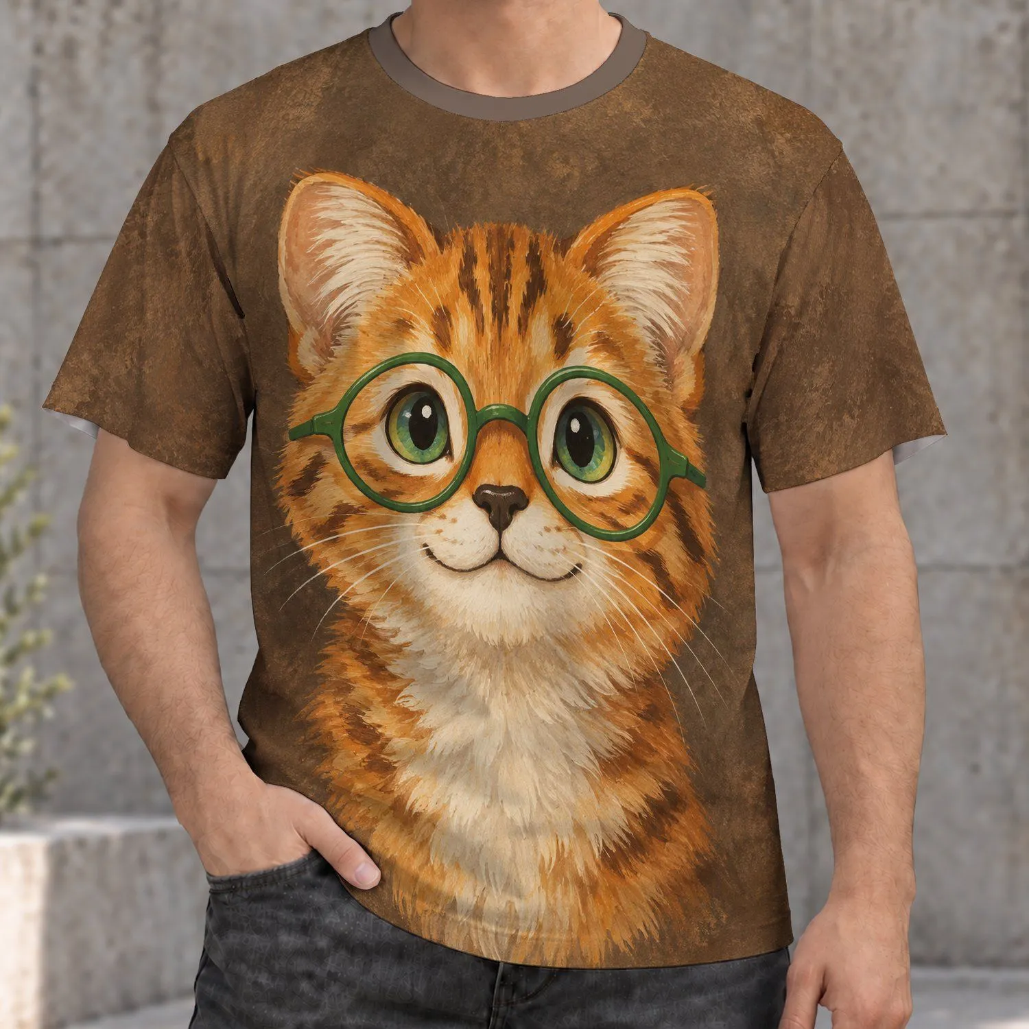 Cute Orange Cat With Green Glasses For Playful Everyday Wear And School Days For Kids All-over Print Unisex T-shirt - 1