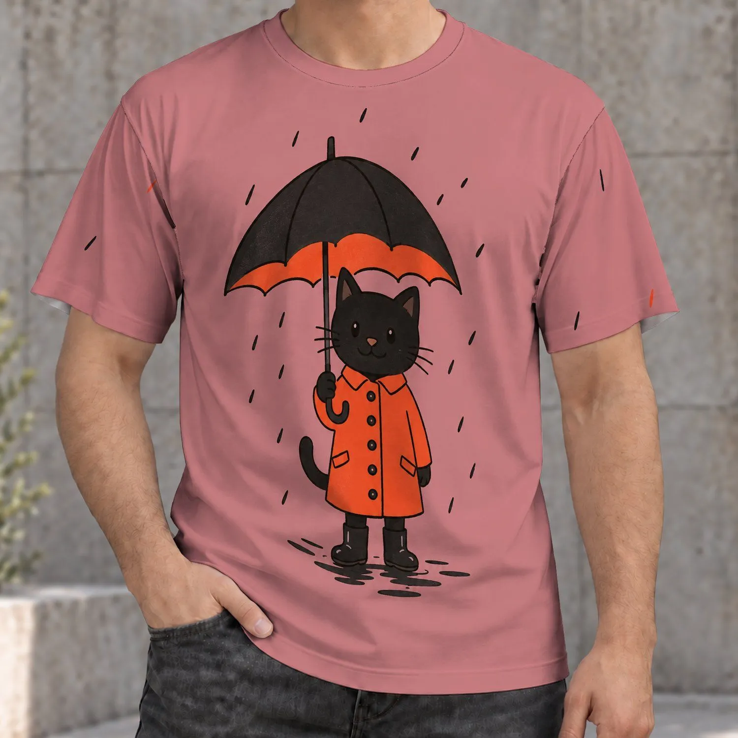 Cute Cat With Umbrella for Rainy Day Walks and Cozy Everyday Style All-over Print Unisex T-shirt - 1