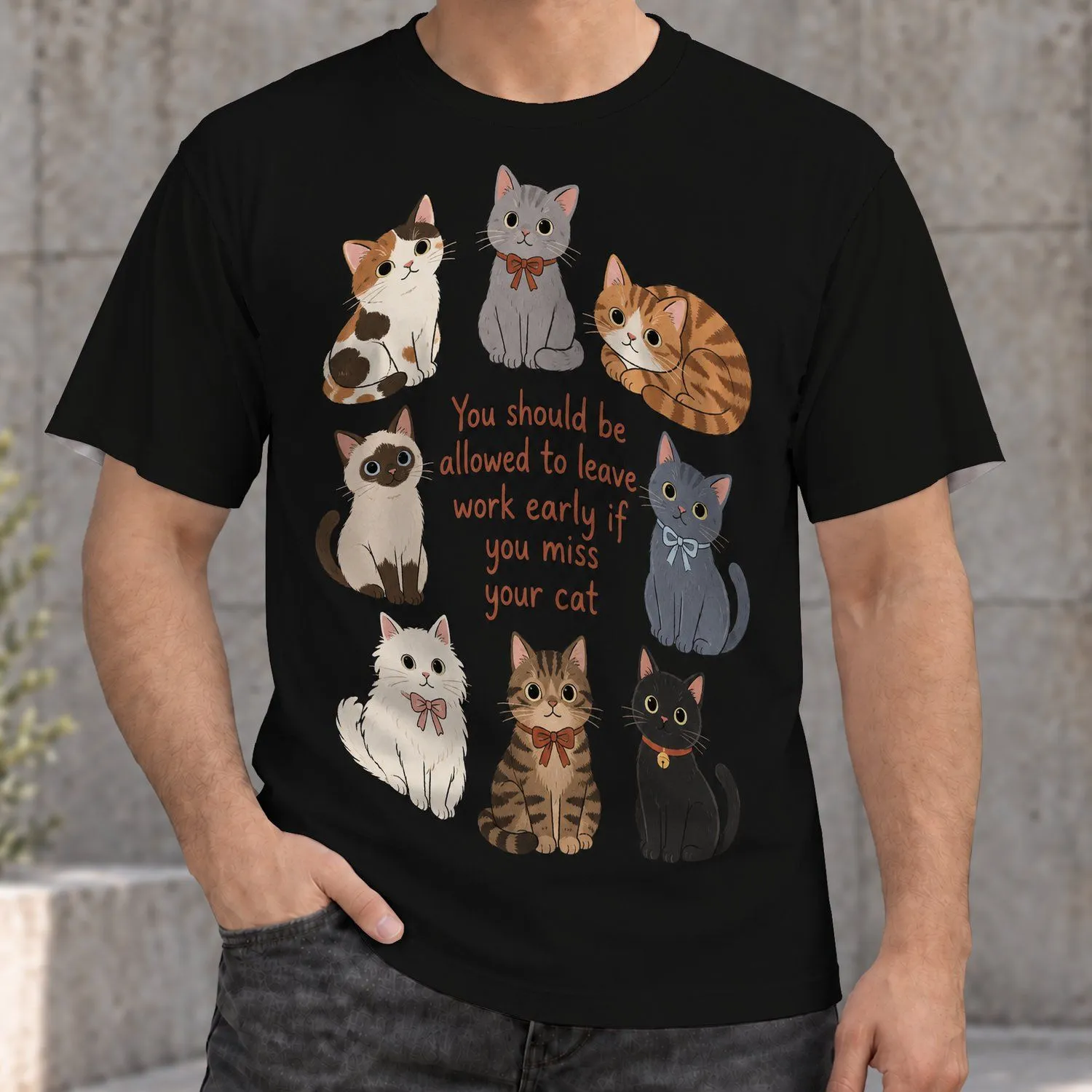 Cute Cat Quote for Cat Lovers, Cozy Workday Gift for Cat Moms and Pet Parents All-over Print Unisex T-shirt - 1