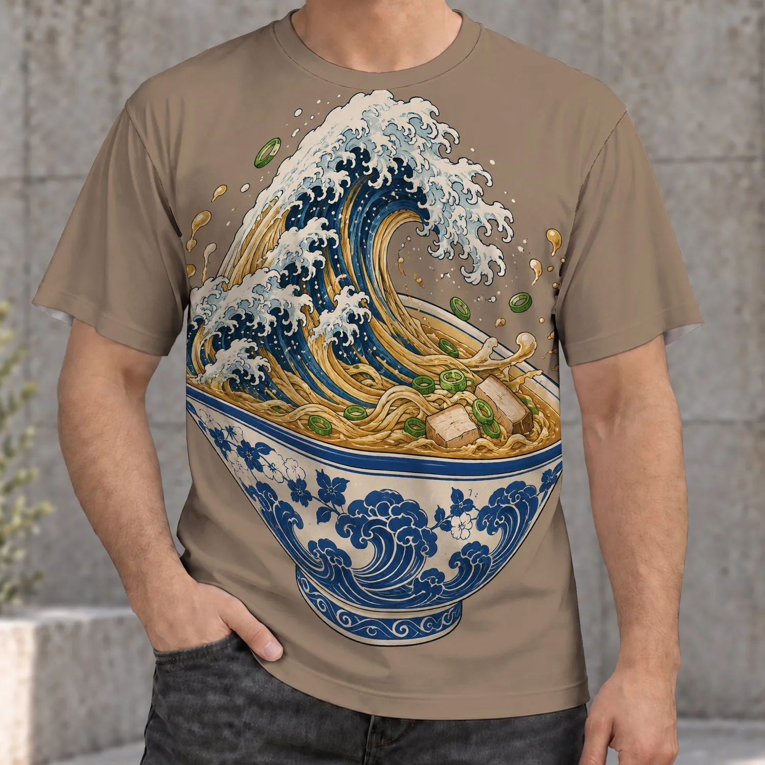 Ramen Bowl With Curling Ocean Wave for Casual Streetwear and Everyday Food Lovers All-over Print Unisex T-shirt - 1