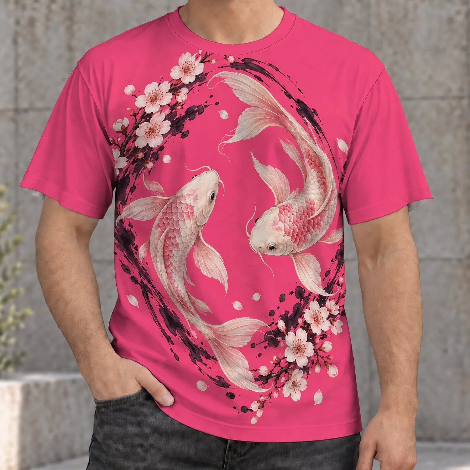 Koi Fish and Cherry Blossom Harmony for Casual Weekends and Nature-Loving Adults All-over Print Unisex T-shirt - 1