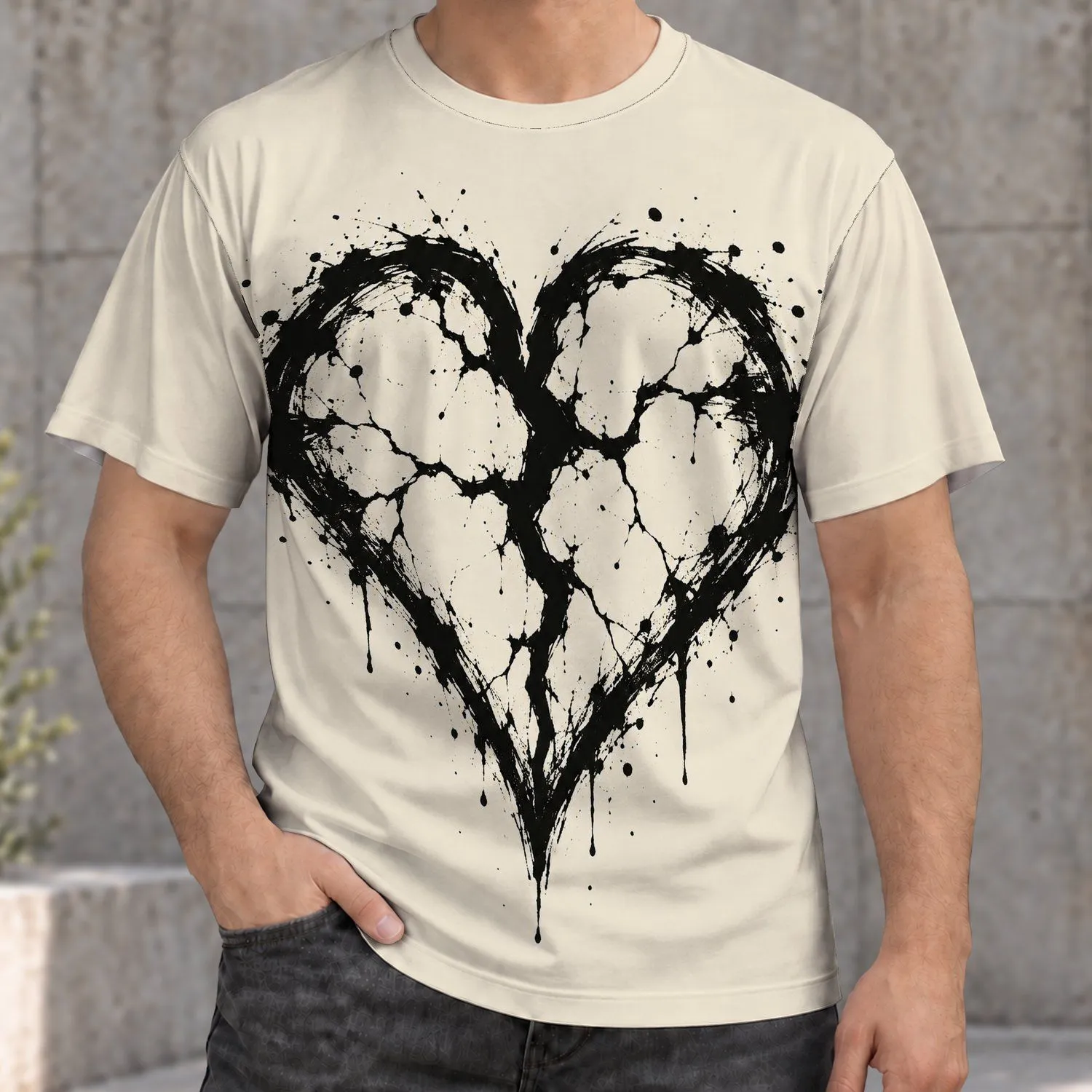 Cracked Black Heart Ink Art for Casual Streetwear and Everyday Outings All-over Print Unisex T-shirt - 1