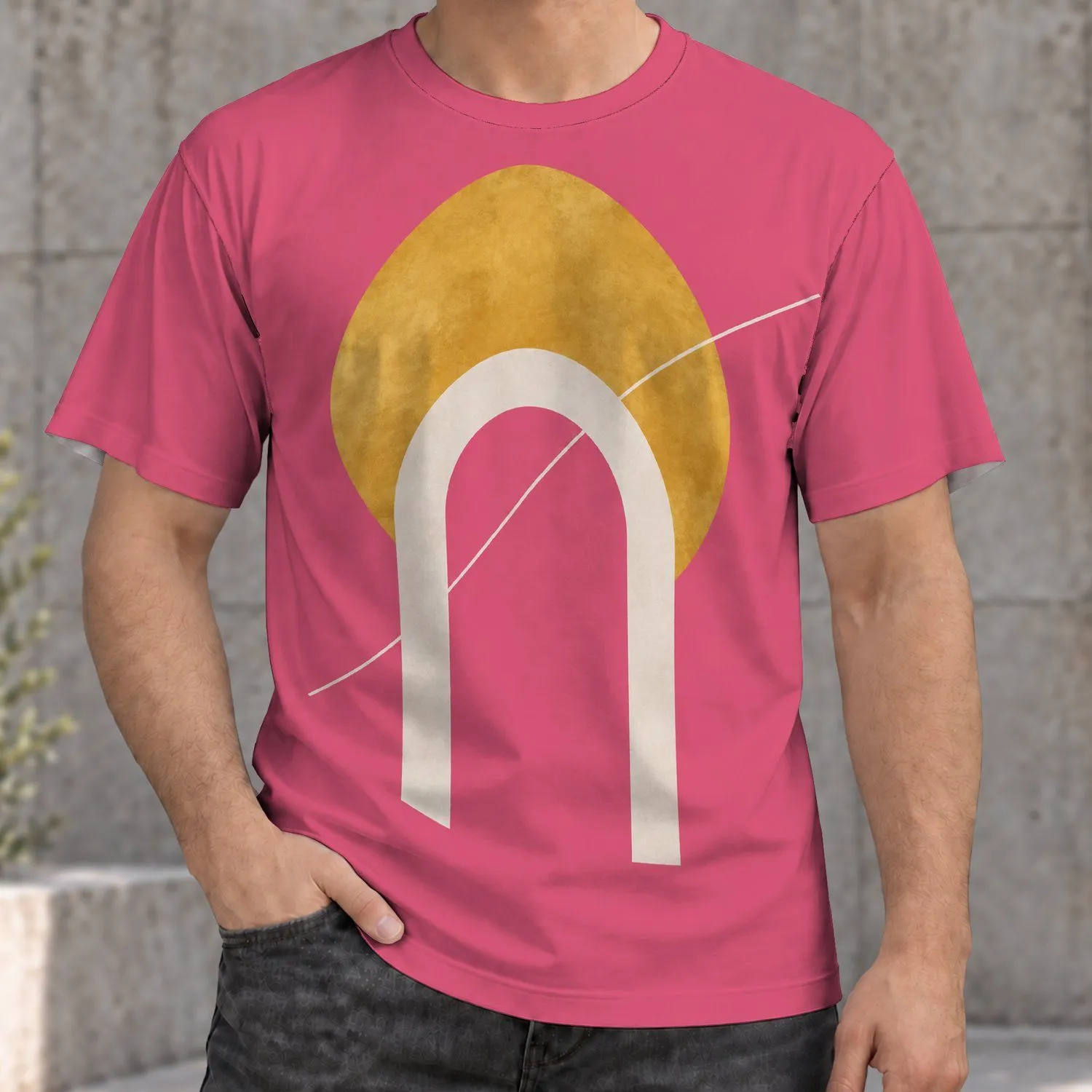 Abstract Arch and Ochre Sun for Everyday Streetwear and Creative Weekend Outings for Teens All-over Print Unisex T-shirt - 1