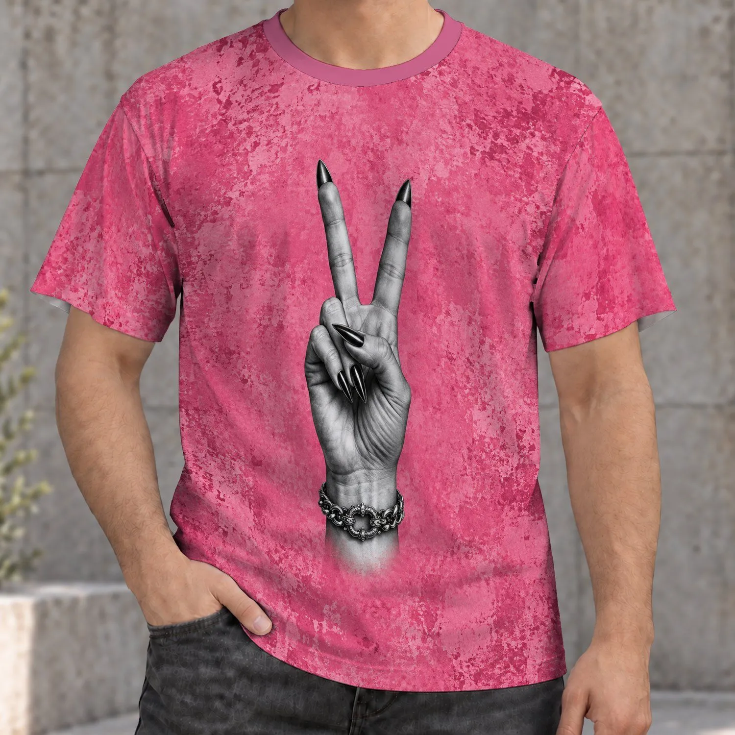 Silver-Toned Peace Sign Hand for Concert Nights and Everyday Music Lovers of All Ages All-over Print Unisex T-shirt - 1