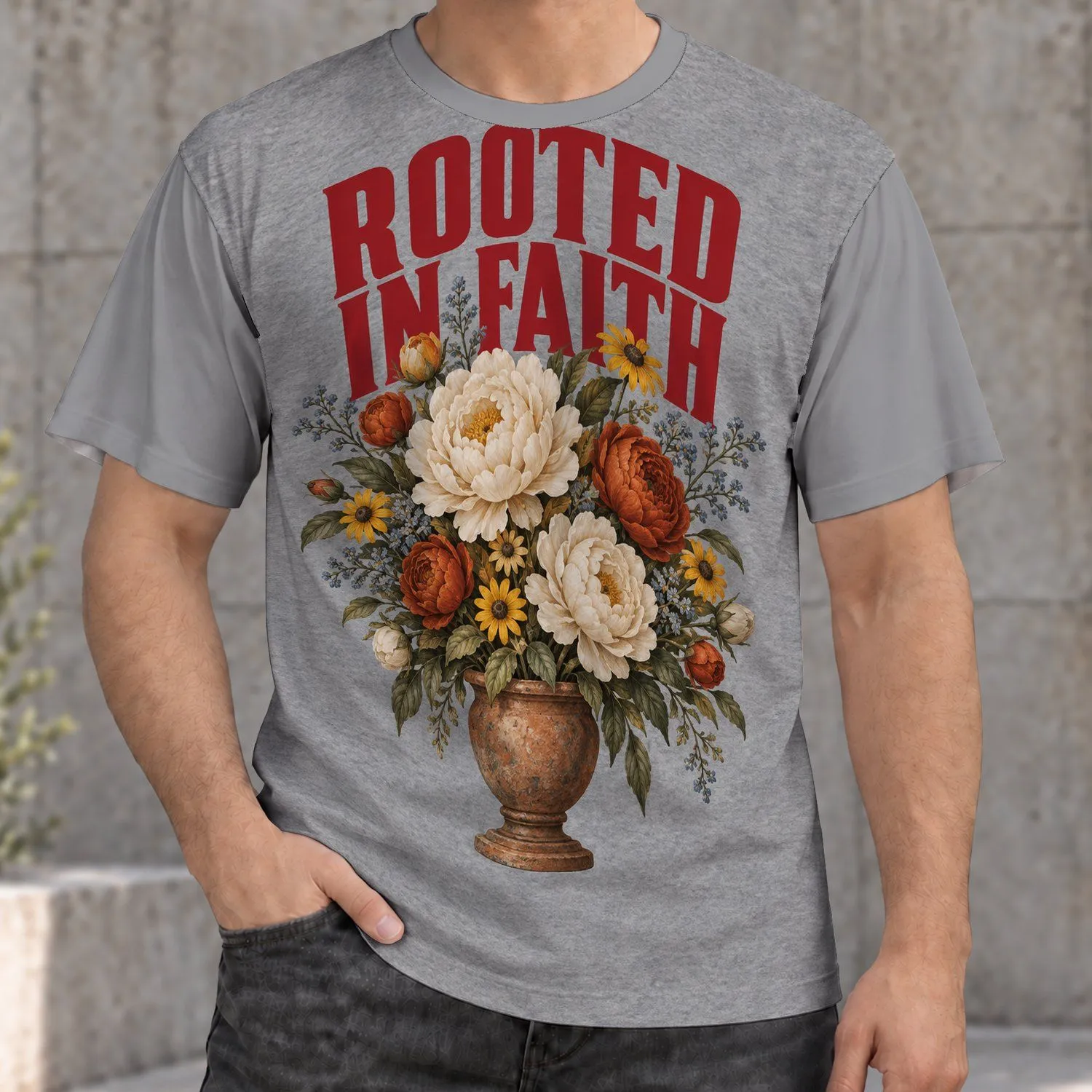 Rooted in Faith Floral Bouquet for Everyday Devotion and Thoughtful Gifts for Her All-over Print Unisex T-shirt - 1