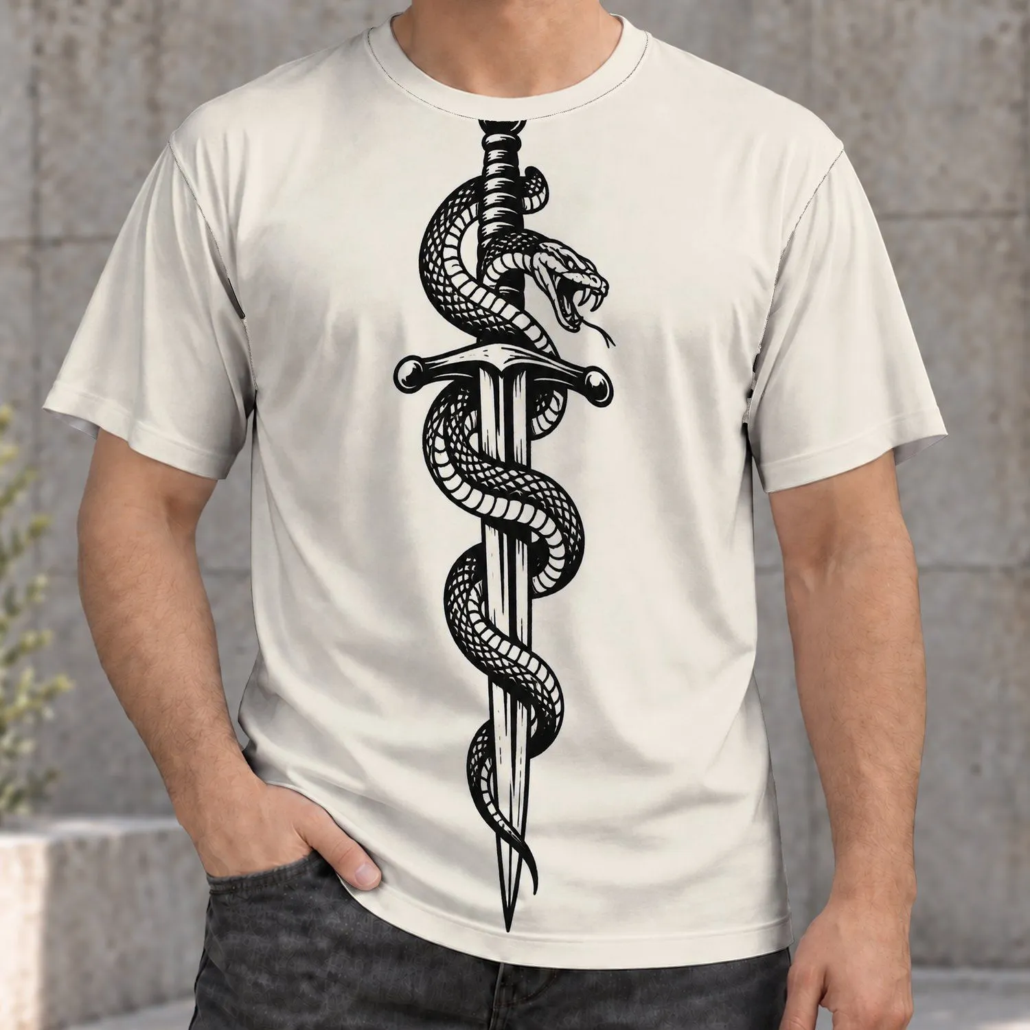 Intertwined Sword and Serpent for Everyday Streetwear, Alternative Gift for Adults All-over Print Unisex T-shirt - 1