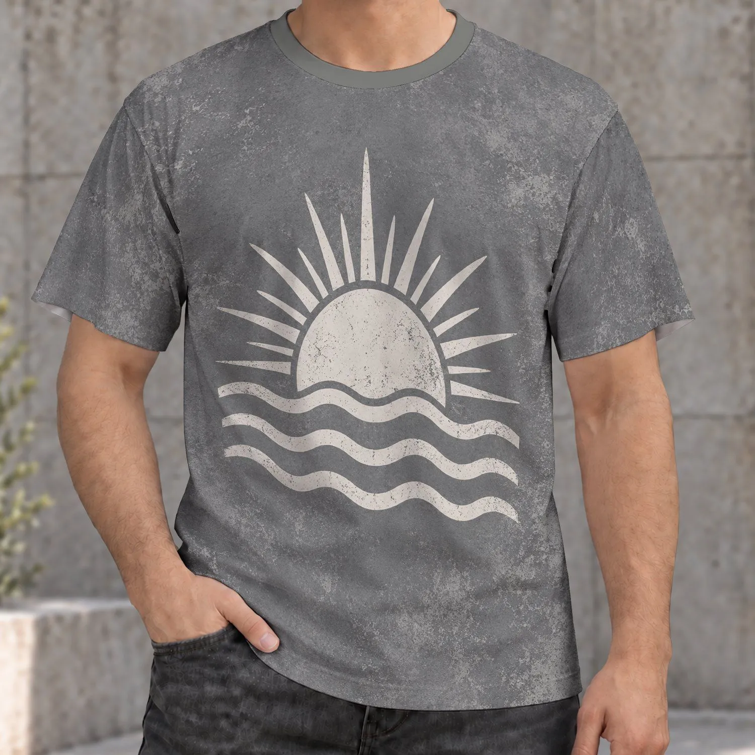 Minimal Sun Over Waves Coastal Motif for Relaxed Beach Days and Outdoor Adventures Unisex All-over Print Unisex T-shirt - 1