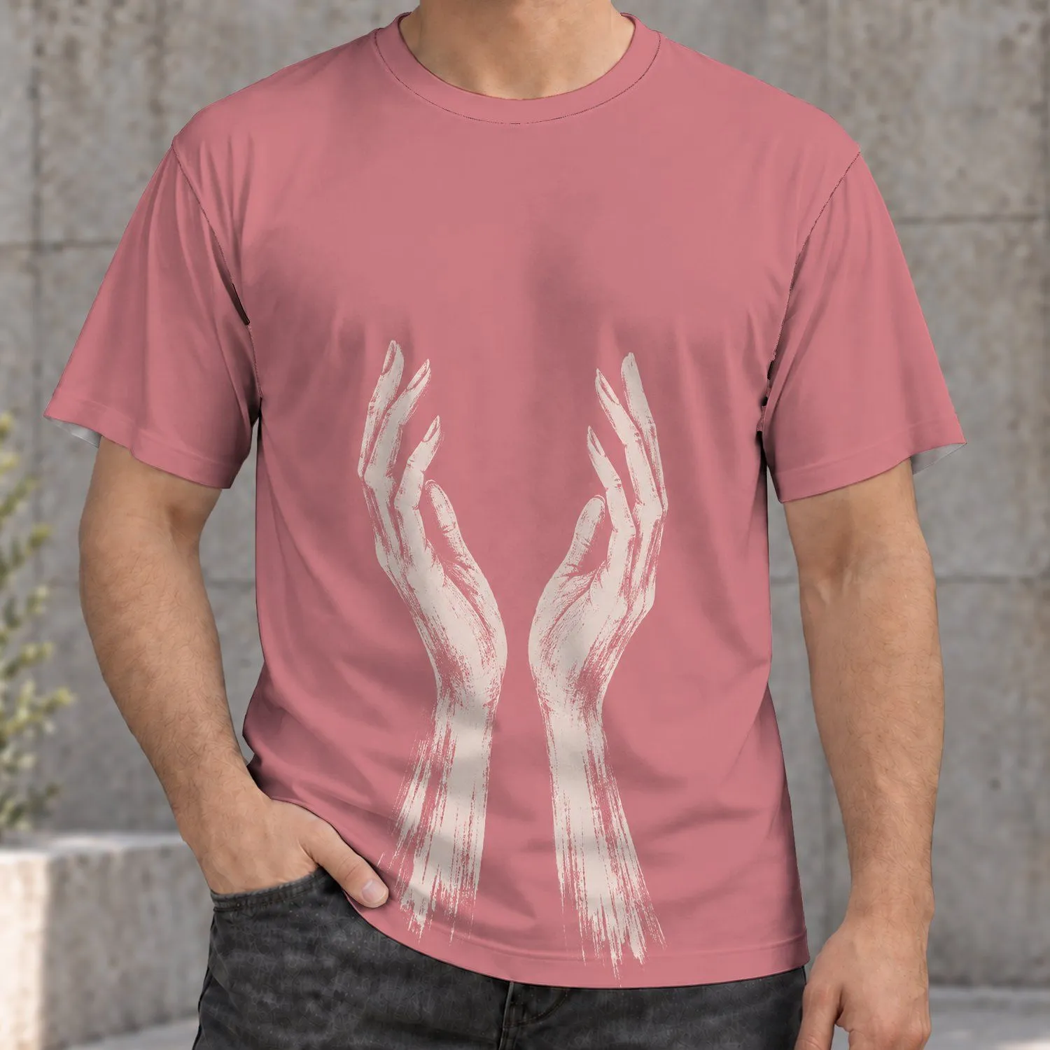 Open Hands White Distressed Motif for Mindful Everyday Streetwear and Casual Outings All-over Print Unisex T-shirt - 1