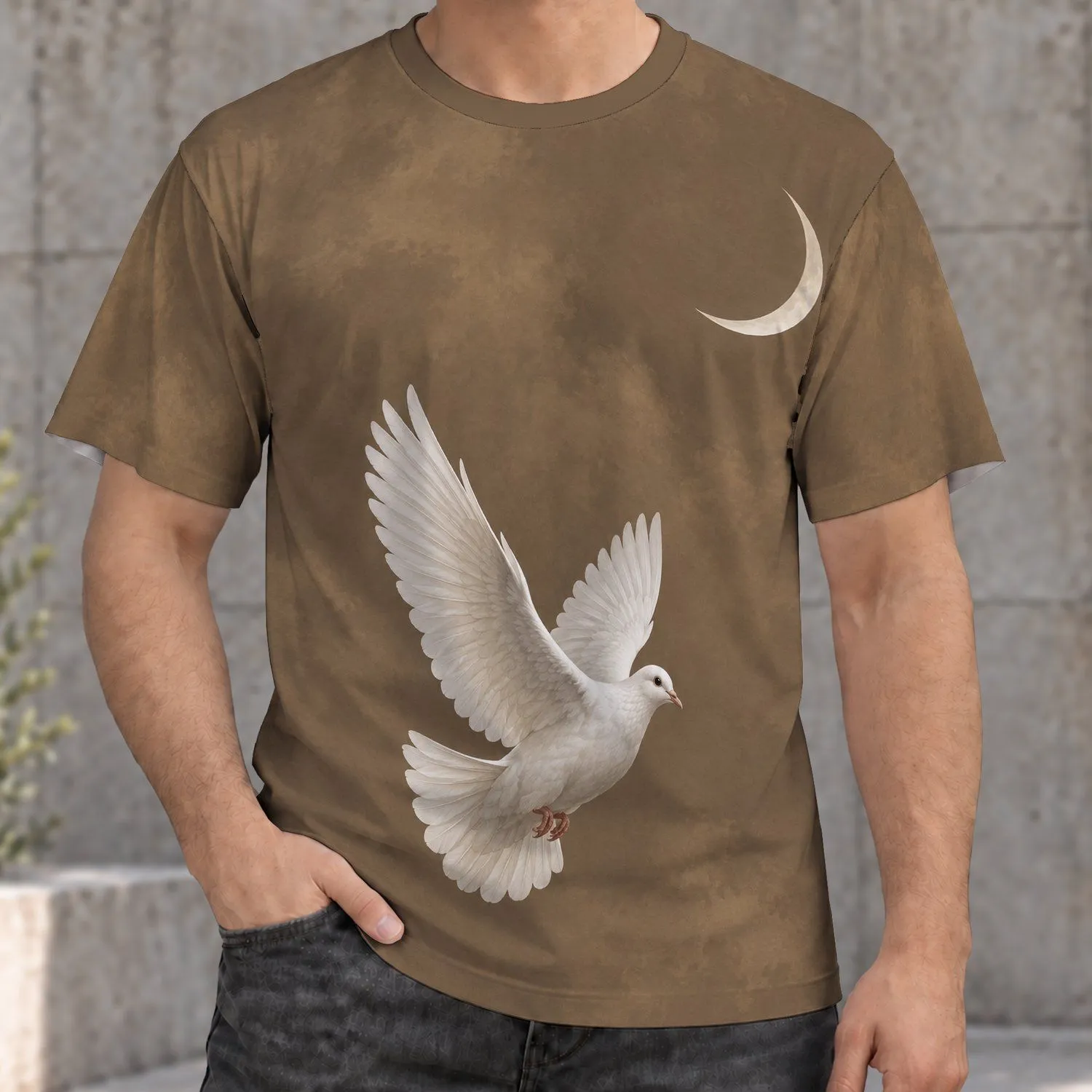 White Dove And Crescent Moon For Calm Everyday Style And Thoughtful Gifts All-over Print Unisex T-shirt - 1