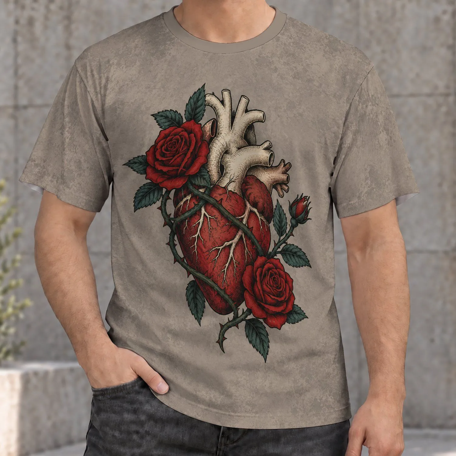Anatomical Heart With Roses For Alternative Casual Style And Everyday Wear Gifts All-over Print Unisex T-shirt - 1