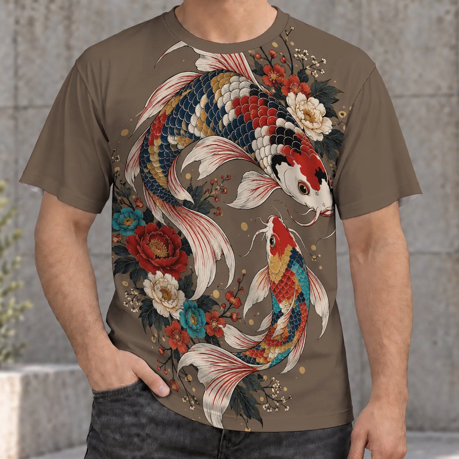 Colorful Koi Fish and Flowers for Relaxed Everyday Streetwear and Gift Giving All-over Print Unisex T-shirt - 1