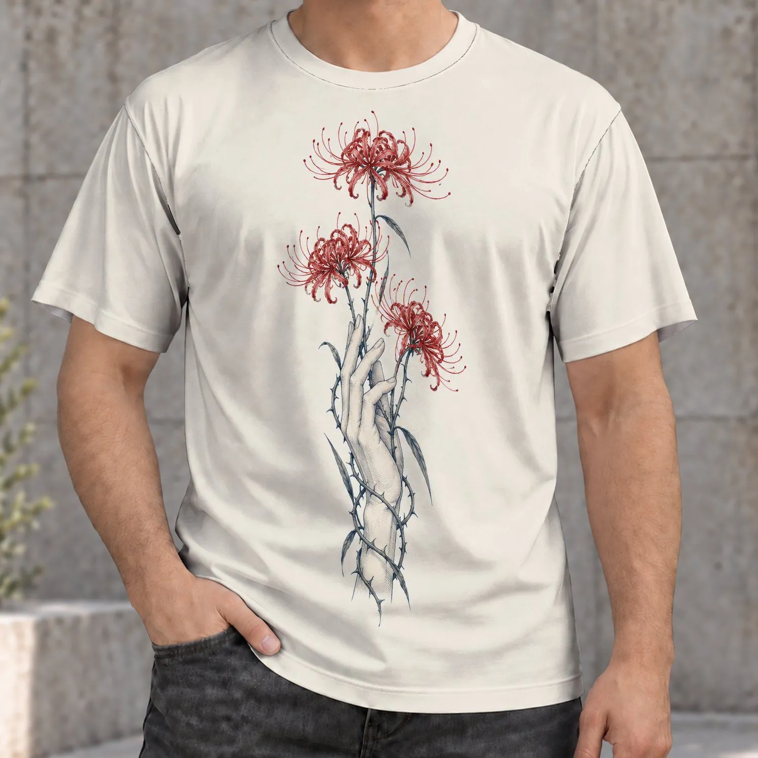 Red Spider Lilies and Delicate Hand for Everyday Artful Style All-over Print Unisex T-shirt - 1