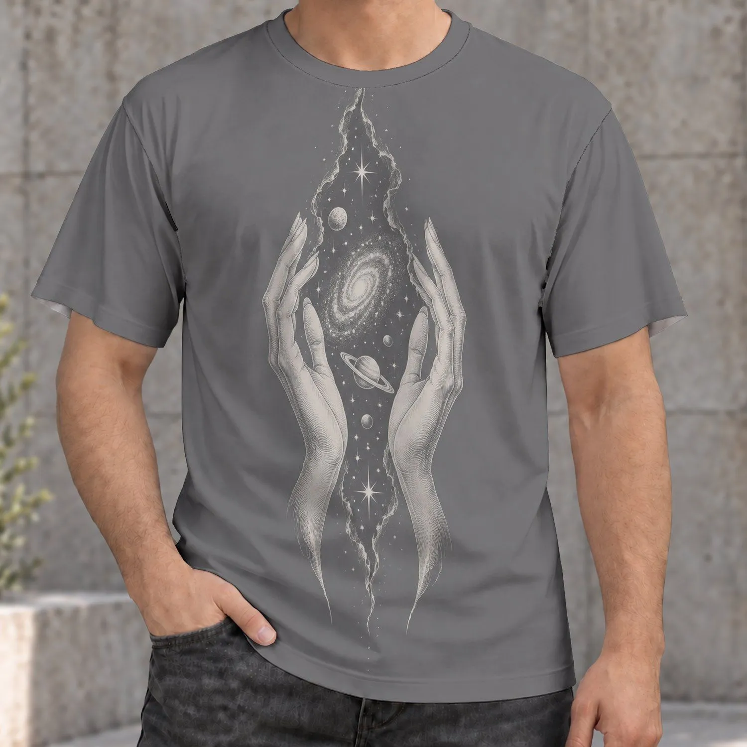 Cosmic Hands And Celestial Galaxy Art For Everyday Streetwear And Stargazers All-over Print Unisex T-shirt - 1
