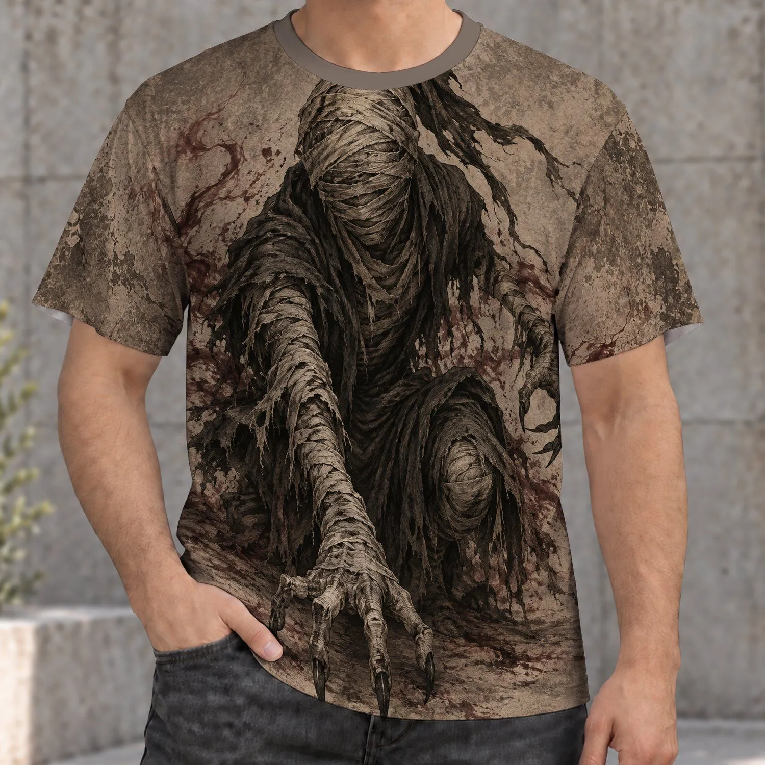Bandage-Wrapped Horror Creature for Halloween Nights and Dark Casual Style All-over Print Unisex T-shirt - 1