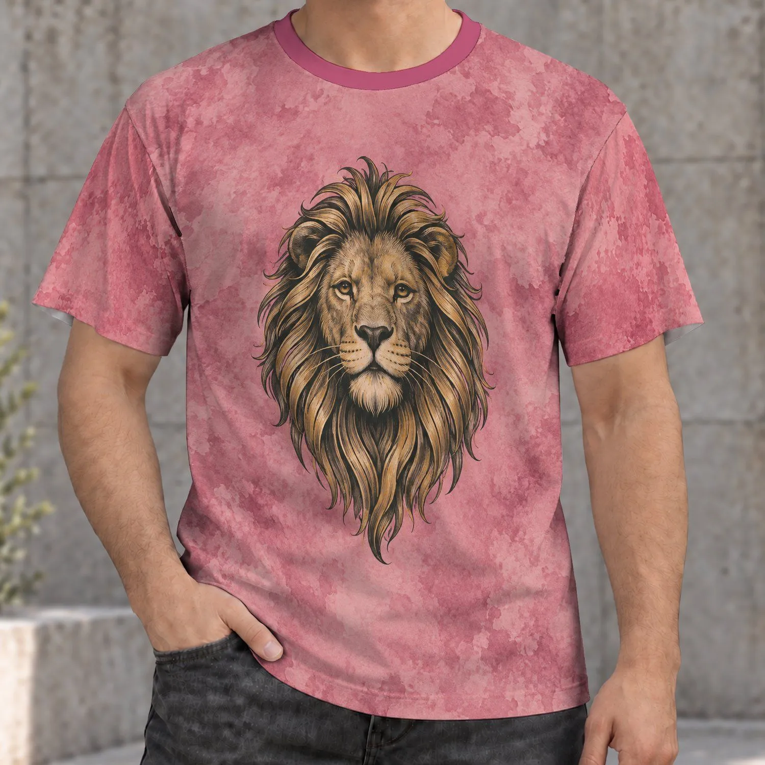 Golden Lion Head Linework For Travel, Summer Days And Casual Everyday Wear Unisex All-over Print Unisex T-shirt - 1