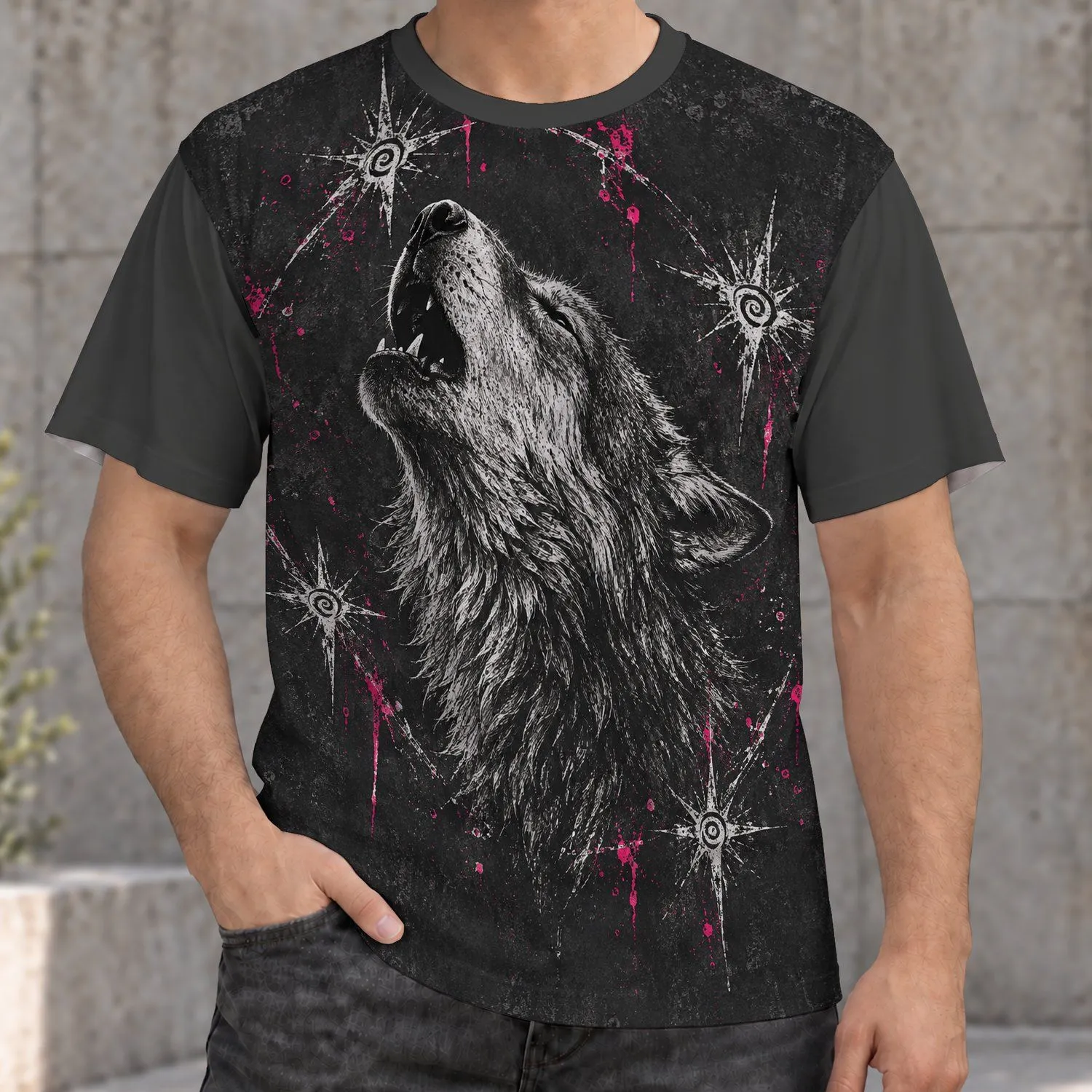 Howling Wolf and Mystical Stars for Outdoor Adventures and Everyday Wear All-over Print Unisex T-shirt - 1