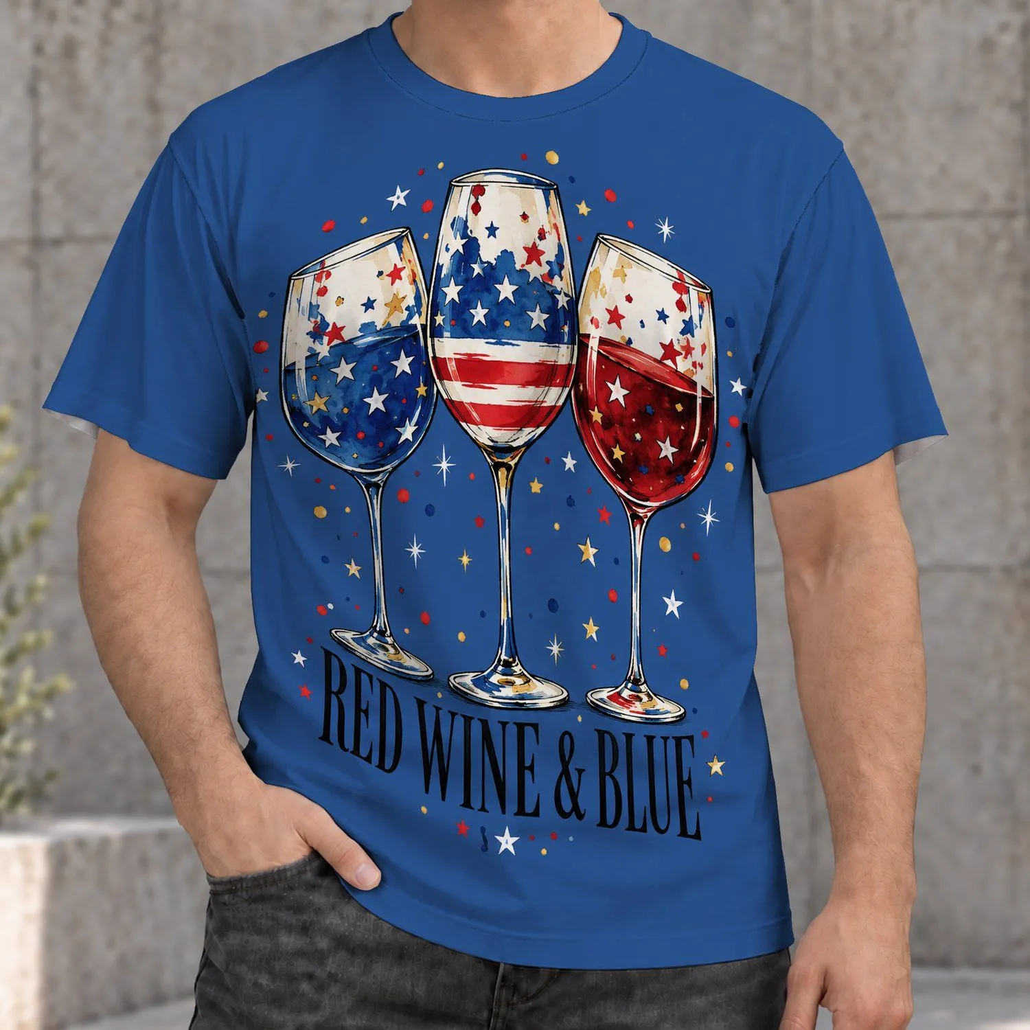 Red Wine And Blue Wine Glasses For Fourth Of July Celebrations And Summer Gatherings All-over Print Unisex T-shirt - 1