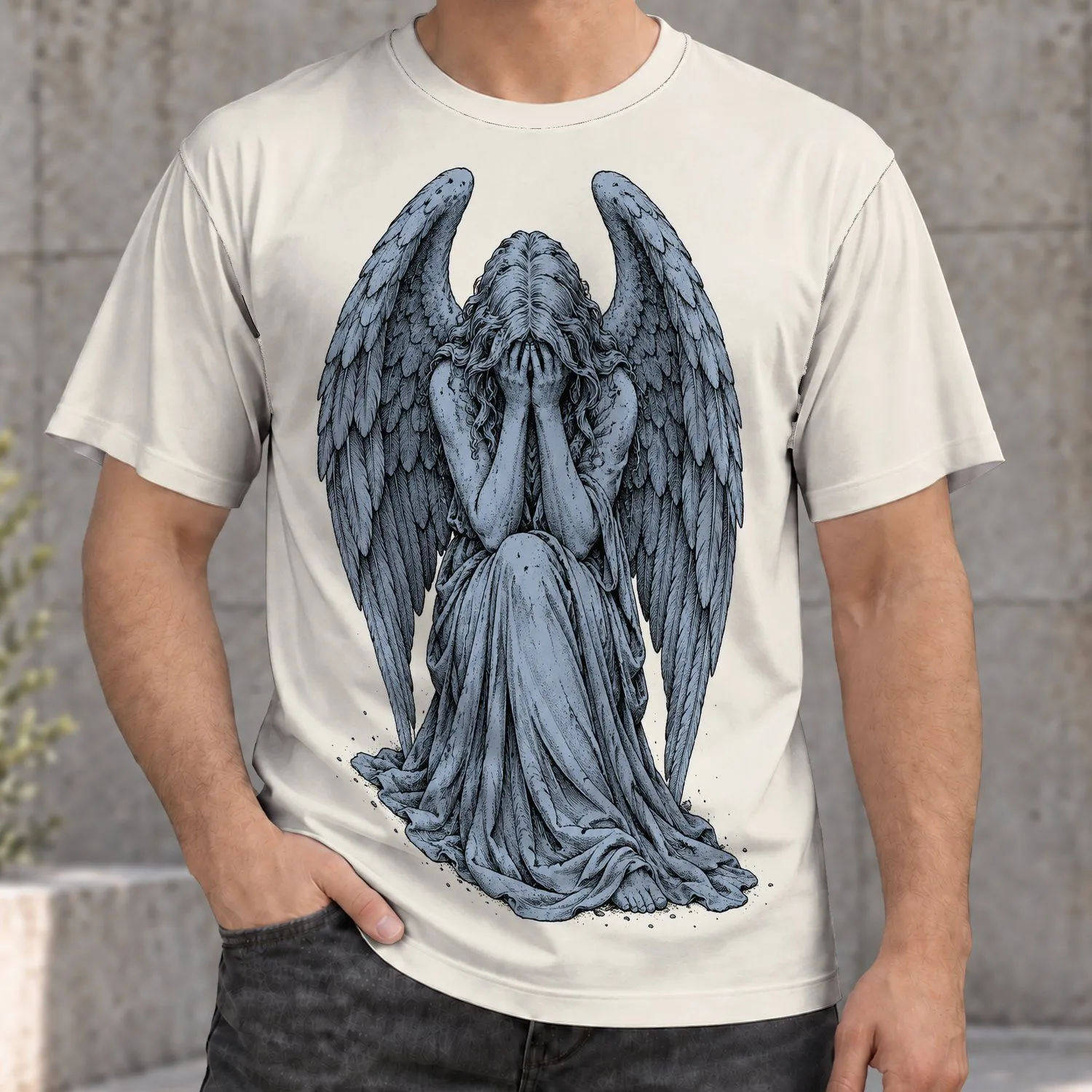 Weeping Stone Angel Etching for Gothic Casual Style and Everyday Wear for Teens and Adults All-over Print Unisex T-shirt - 1