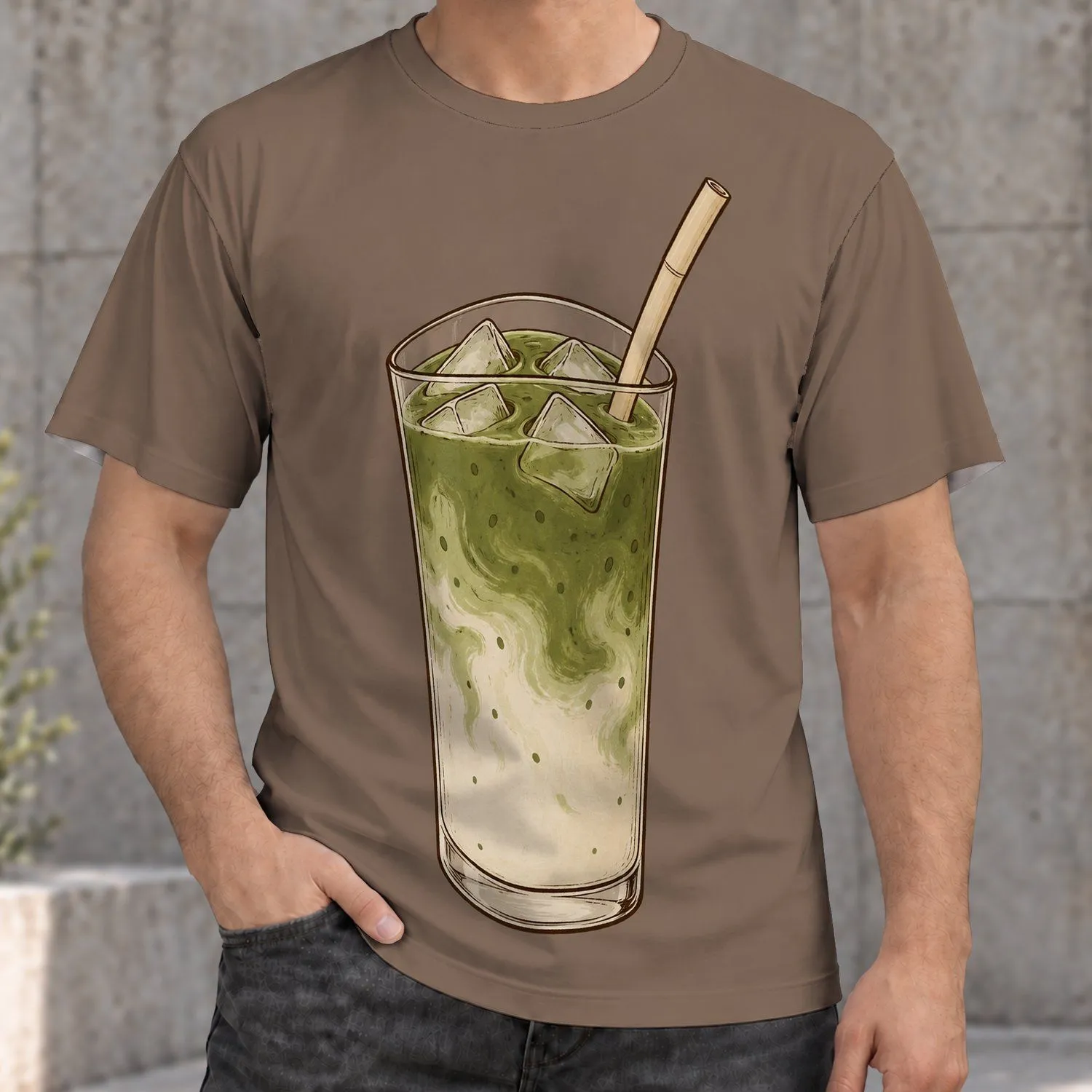 Iced Matcha Latte with Straw for Cafe Days and Relaxed Everyday Style Fans All-over Print Unisex T-shirt - 1