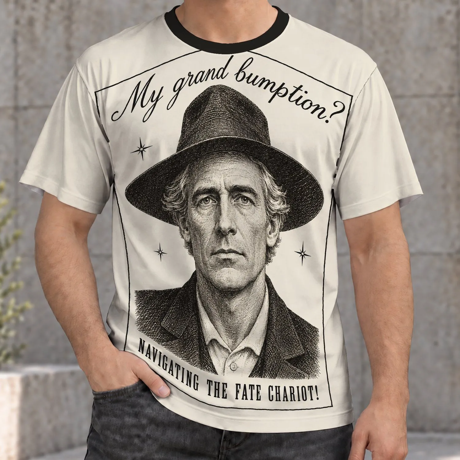 Vintage Hat-Wearing Man Portrait for Thoughtful Casual Style and Everyday Wear All-over Print Unisex T-shirt - 1