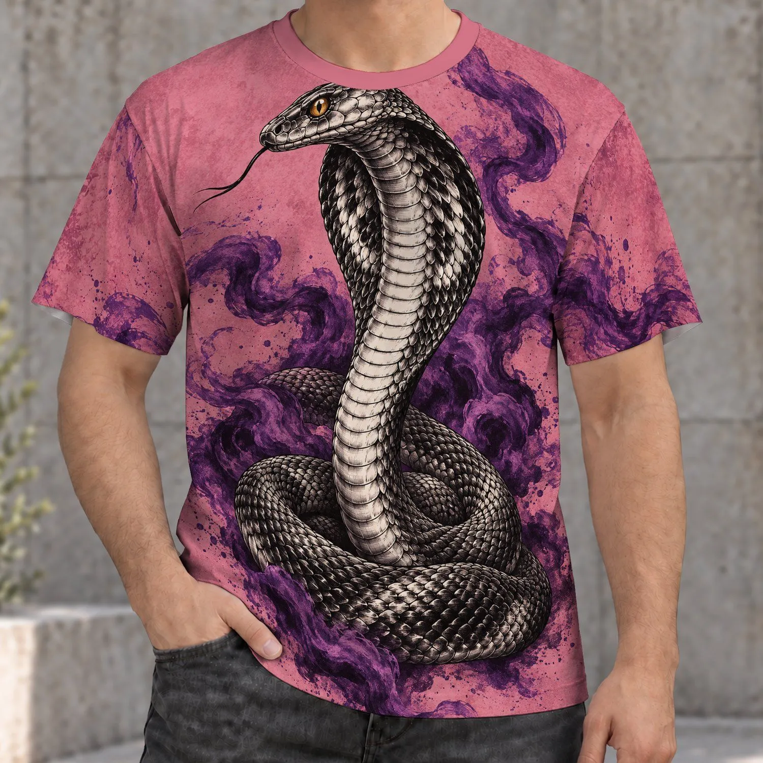 Coiled Cobra With Violet Smoke For Alternative Streetwear And Everyday Style All-over Print Unisex T-shirt - 1