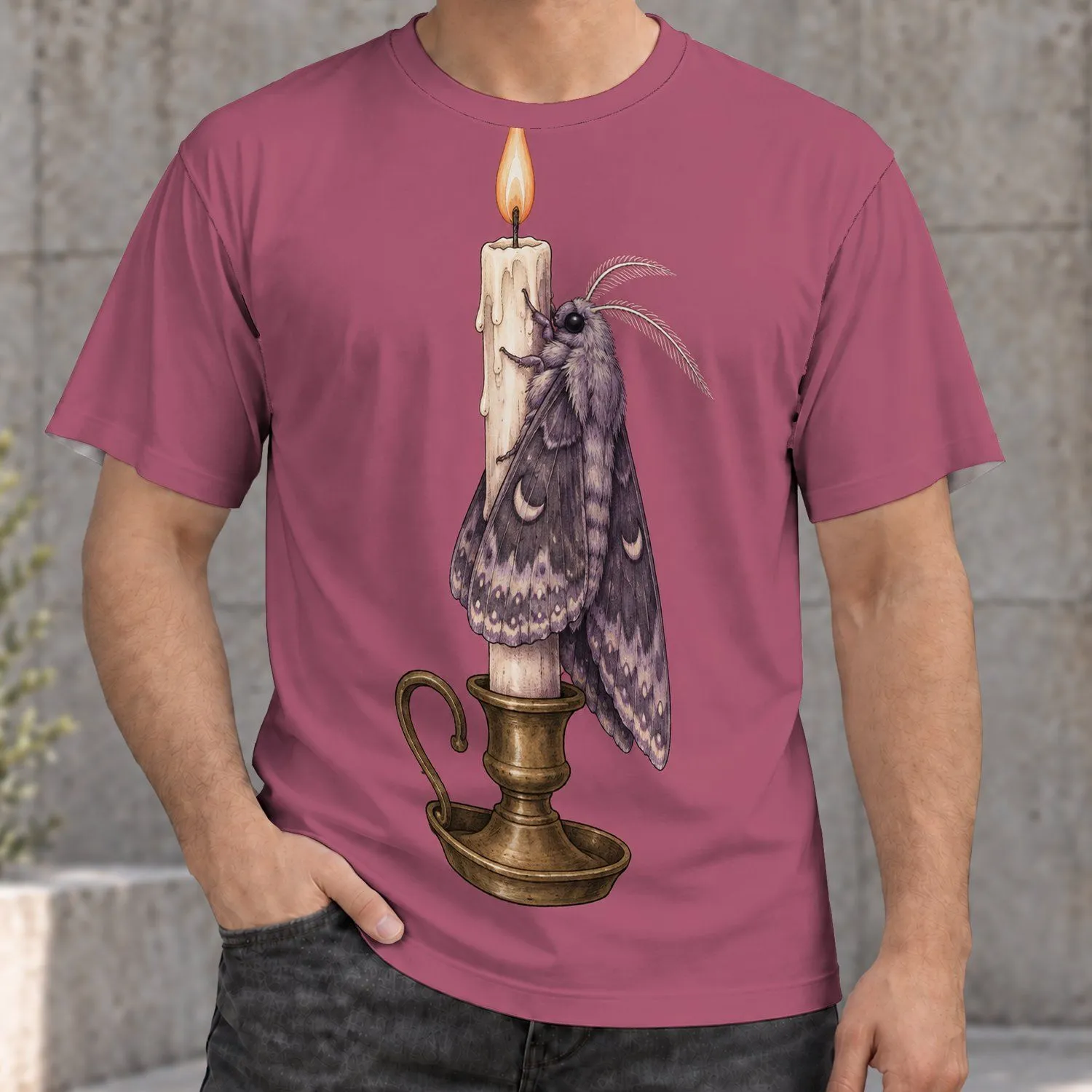 Moth and Candle Gothic Night Art for Cozy Reading and Everyday Alternative Style All-over Print Unisex T-shirt - 1