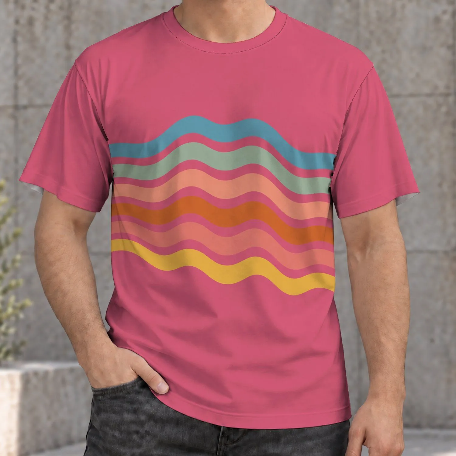 Rainbow Wave Lines for Everyday Streetwear and Weekend Outings for Teens and Adults All-over Print Unisex T-shirt - 1