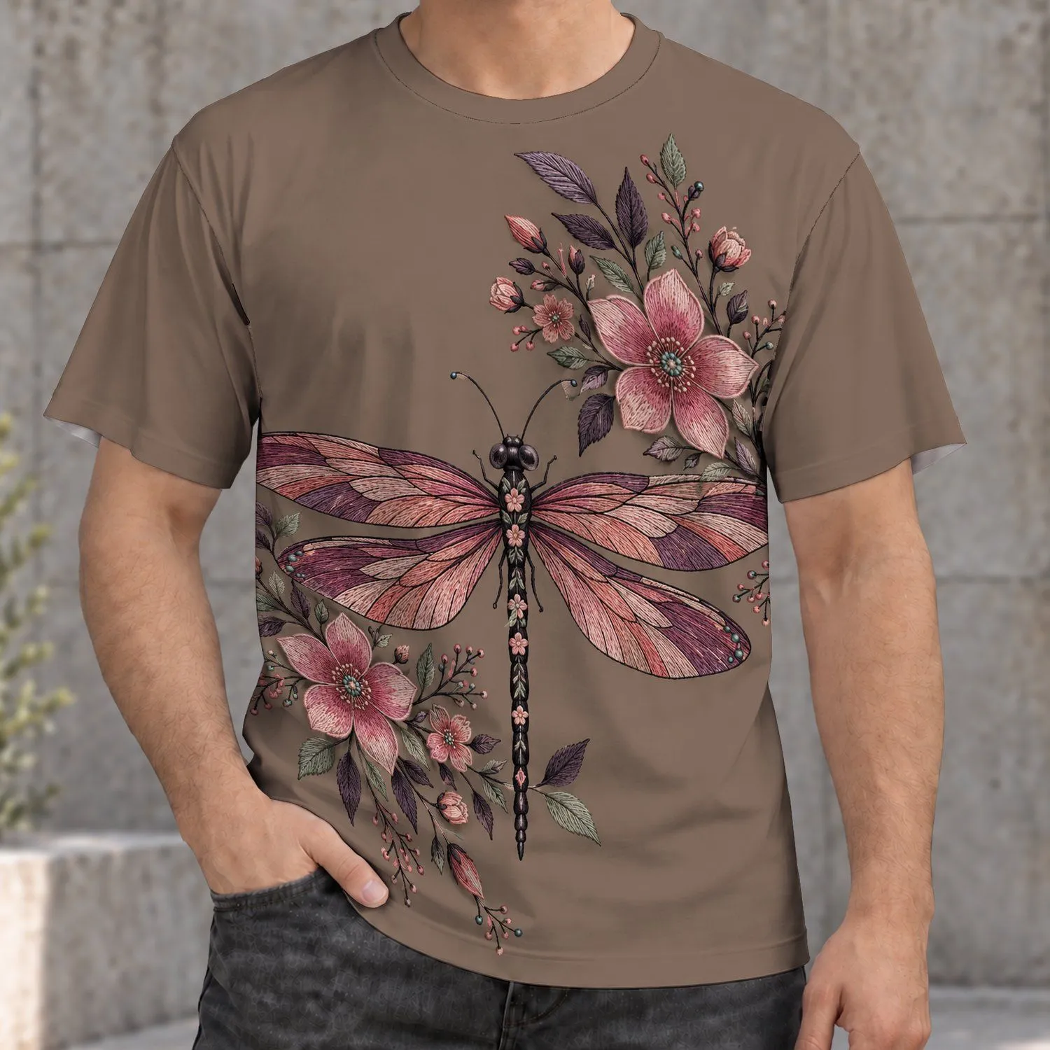 Rose Dragonfly and Floral Garden for Nature Lovers and Everyday Outings All-over Print Unisex T-shirt - 1