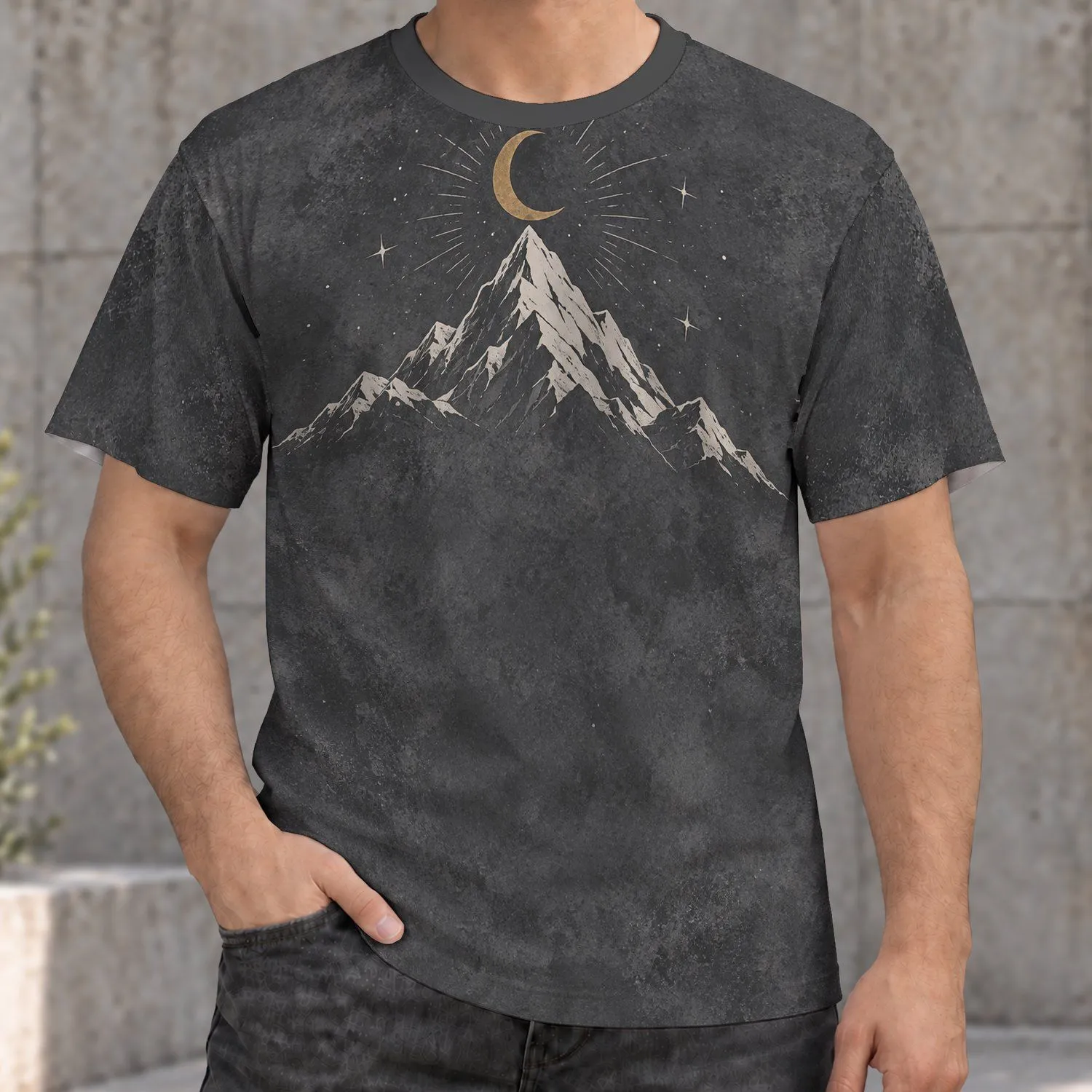 Crescent Moon Mountain Peaks for Stargazing, Outdoor Adventure, and Hiking Lovers All-over Print Unisex T-shirt - 1