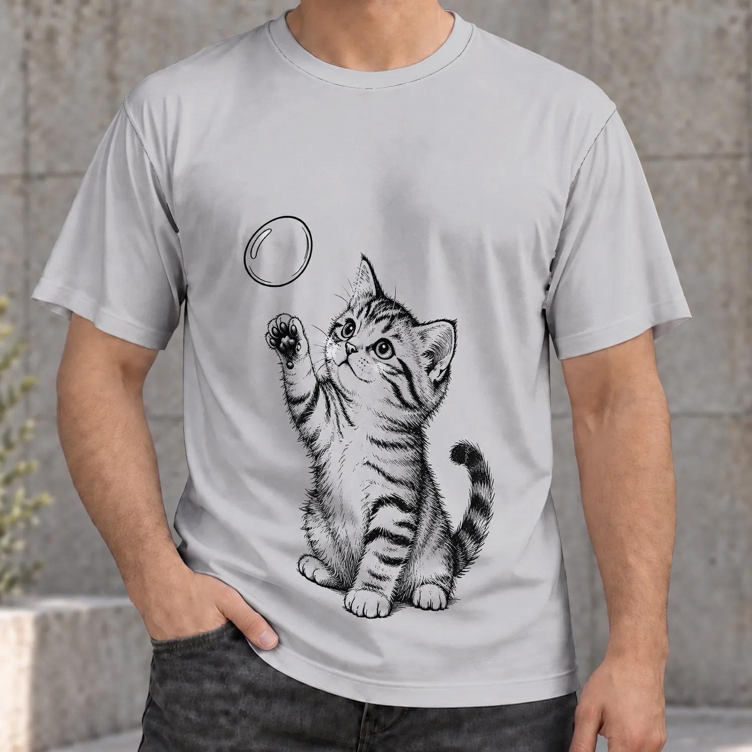 Playful Kitten Chasing a Bubble for Everyday Casual Style and Cat Lover Gifts All-over Print Unisex T-shirt - 1