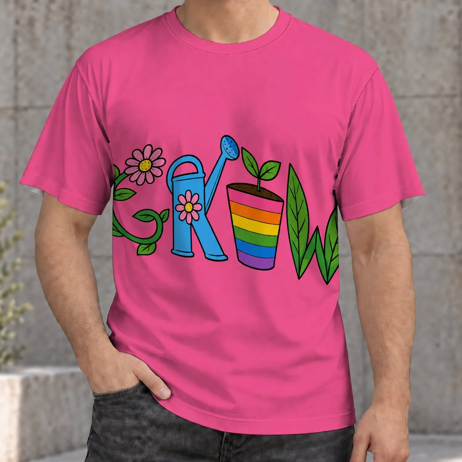 Rainbow Plant Pot Garden for Music Lovers and Everyday Nature-Inspired Casual Style All-over Print Unisex T-shirt - 1